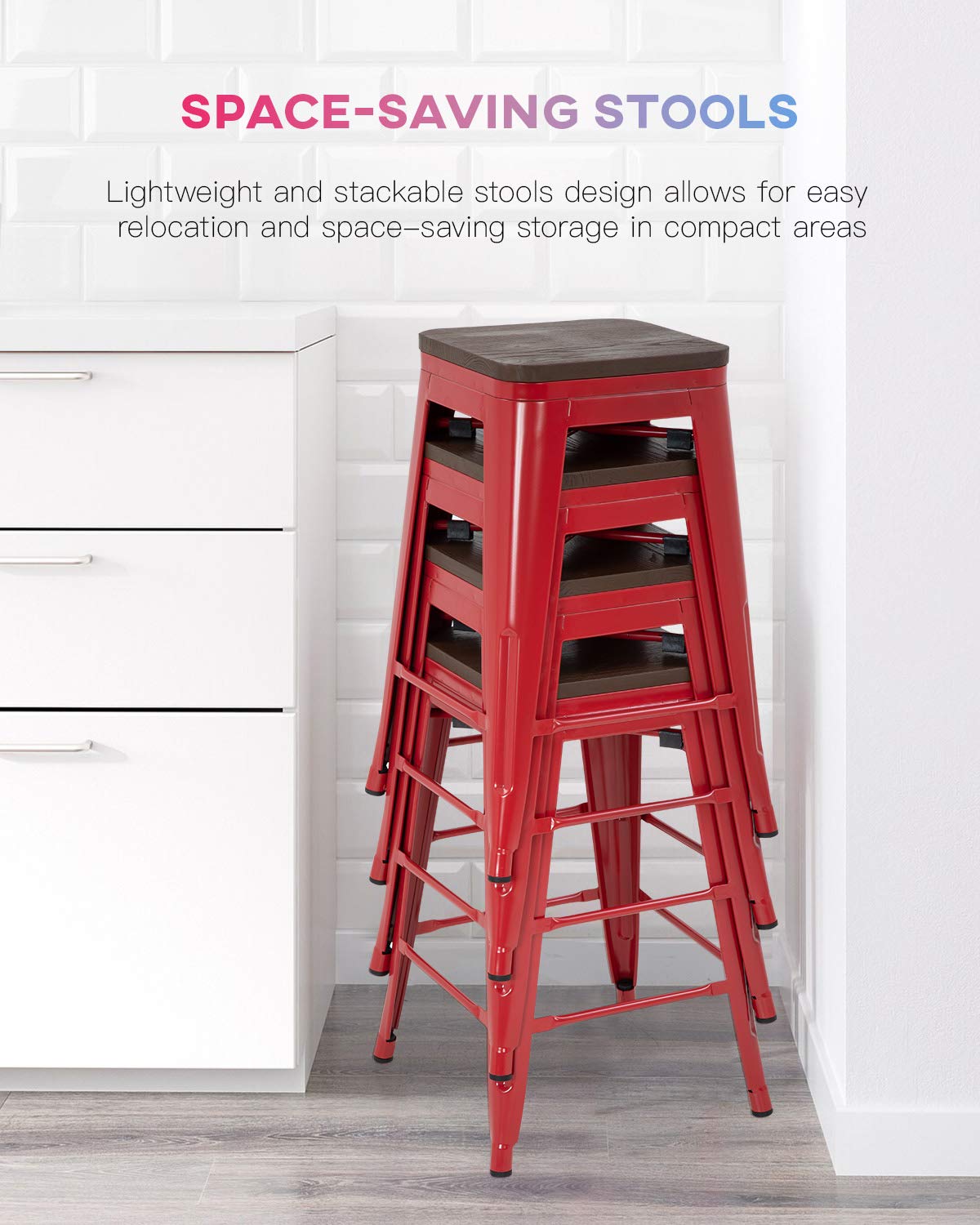 FDW Metal Bar Stools Set of 4 Counter Height Bar Stools 24 Inches Industrial Bar Chairs Patio Stool Stackable Backless Stool Indoor Outdoor Metal Kitchen Stools Bar Chairs (Black, 24")