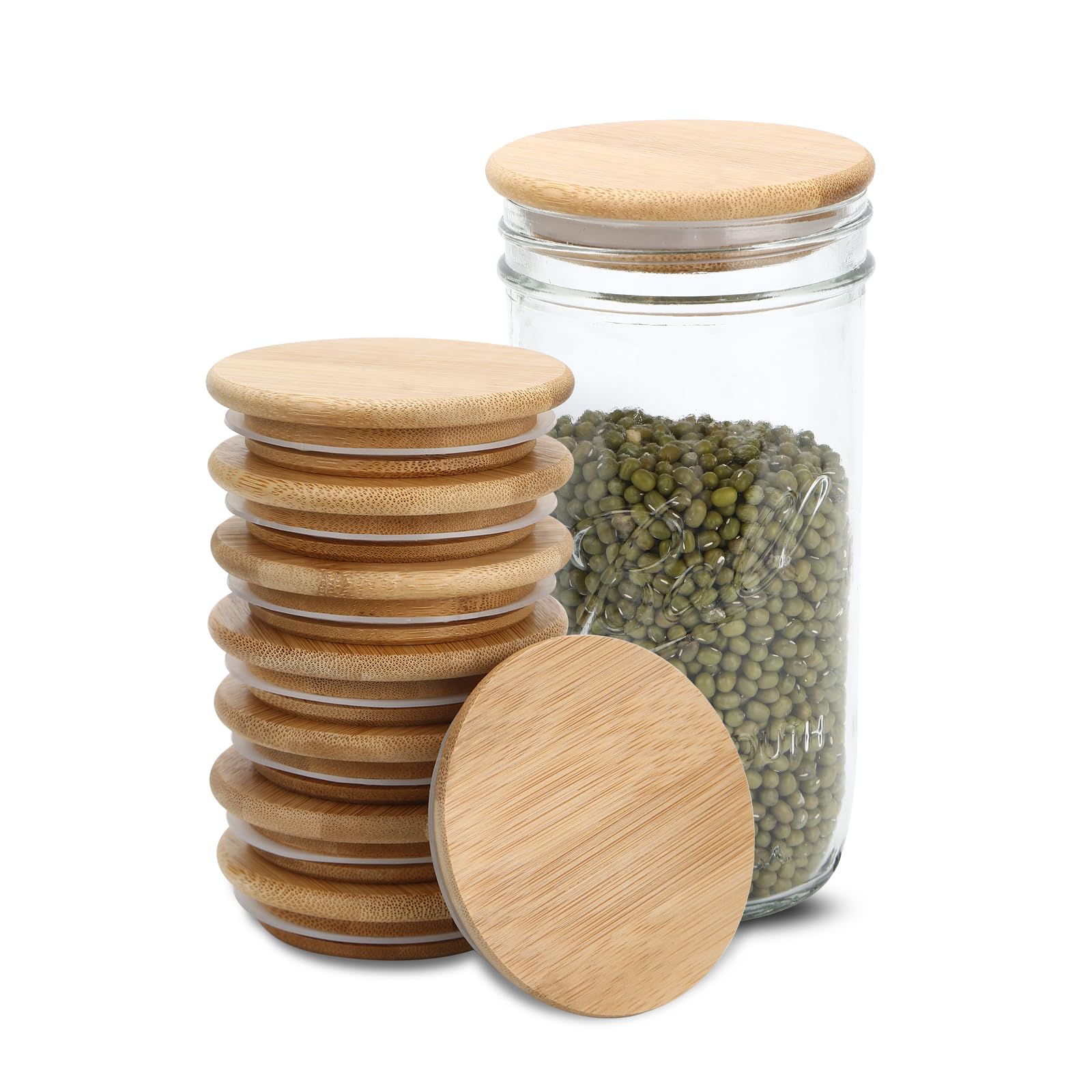 6 Pack Wide Mouth Mason Jar Lids Reusable canning lids Acacia Wooden mason jar Lids with Airtight Silicone Seal, Brown (6PCS Wide Lids)