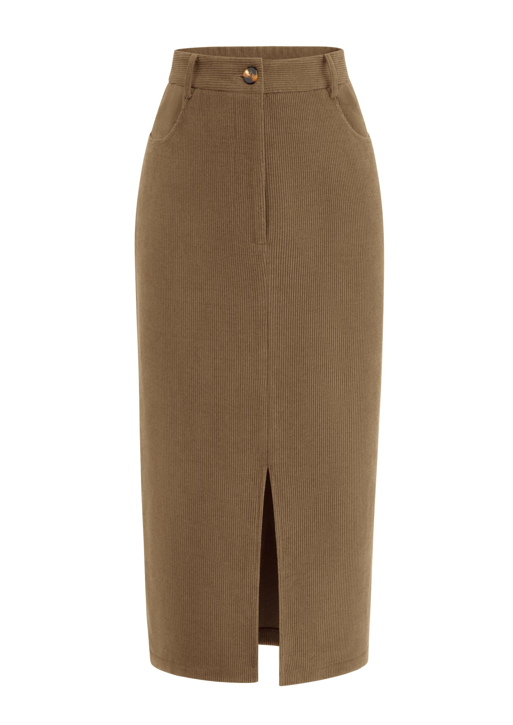 PRETTYGARDEN Corduroy Skirt Women Fall Midi Pencil Skirts | High Waisted Fashion Bottoms, Trendy Front Slit, Pockets, Comfy Dressy Clothes for Winter Casual Outings, Date Nights & Work