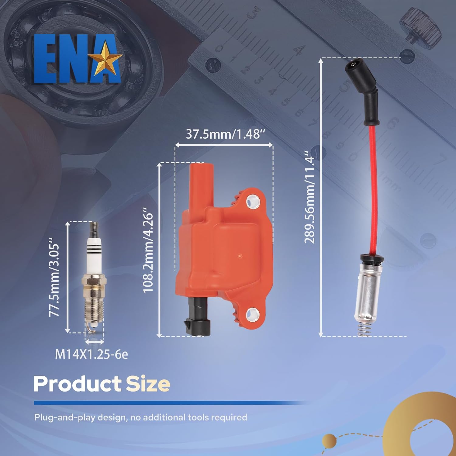 ENA Set of 8 Red Square Ignition Coil Pack and 7mm Red Wires Set with Platinum Spark Plug Compatible with Chevy GMC Avalanche Impala Silverado Express Sierra 1500 Yukon 4.8L 5.3 Replacement for UF413