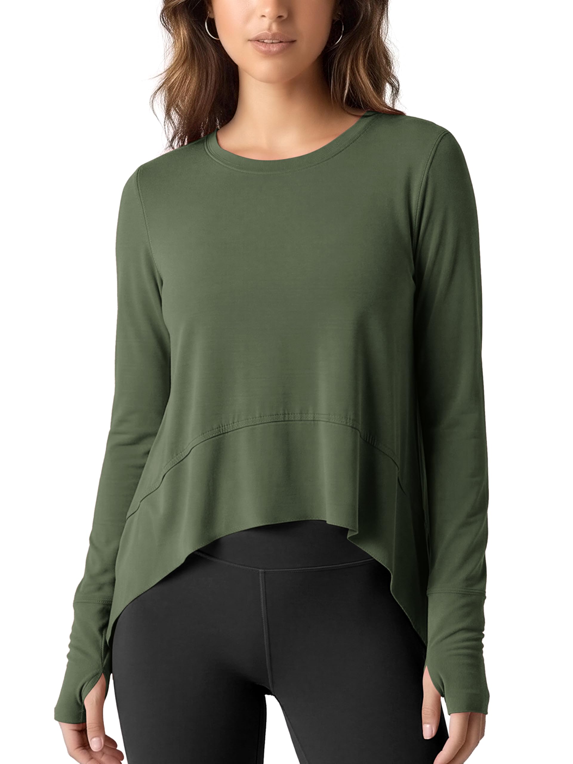 ODODOS Long Sleeve Tee for Women with Thumb Hole Athletic Gym Workout Crop Tops Yoga Shirts