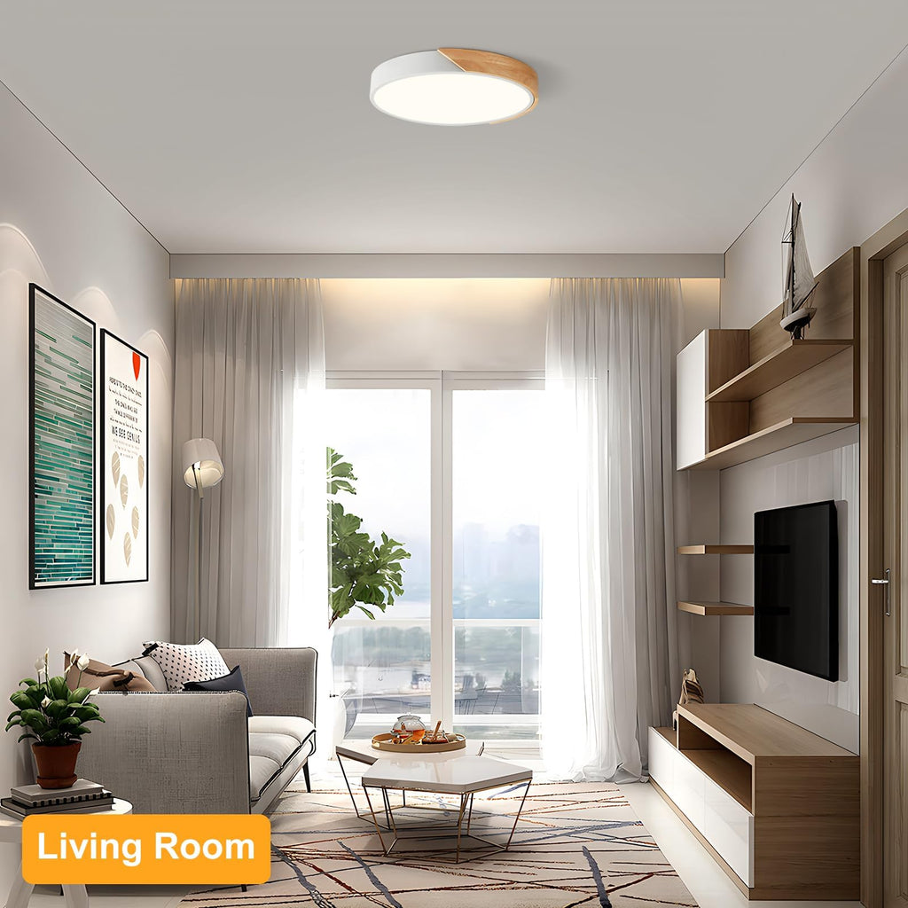 Modern LED Ceiling Light, Minimalist Wood Dimmable Flush Mount Ceiling Light Fixture, Round 5CCT Lighting Lamp with Acrylic Lampshade for Bedroom Hallway Kitchen Laundry, Black 11.8"