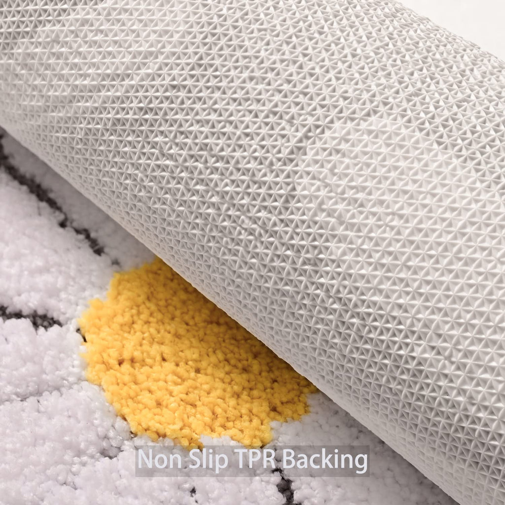 QJHOMO Beige Bathroom Rugs Cute Daisy Bath Mat White and Yellow Flower Decor Rug Non Slip Floor Carpet Microfiber Bathmat Super Absorbent Machine Washable Bathtub Mats for Shower (16x24 inch)