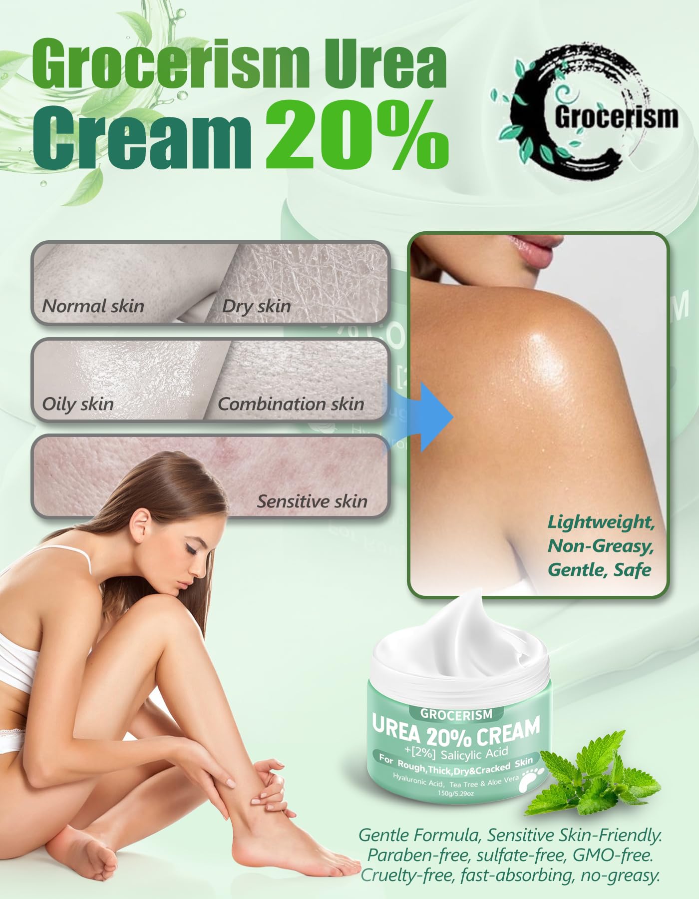 Urea Cream 20 Percent For Feet Plus 2% Salicylic Acid 150g || Foot Cream and Hand Cream Maximum Strength with Hyaluronic Acid, Tea Tree, and Aloe Vera for Deep Moisturizes