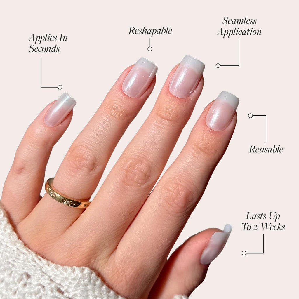 Glamnetic Press On Nails - Cashmere Blue | Opaque Soft Pale Sky Blue Short Squoval Fake Nails, Salon Quality | 15 Sizes - 30 Nail Kit