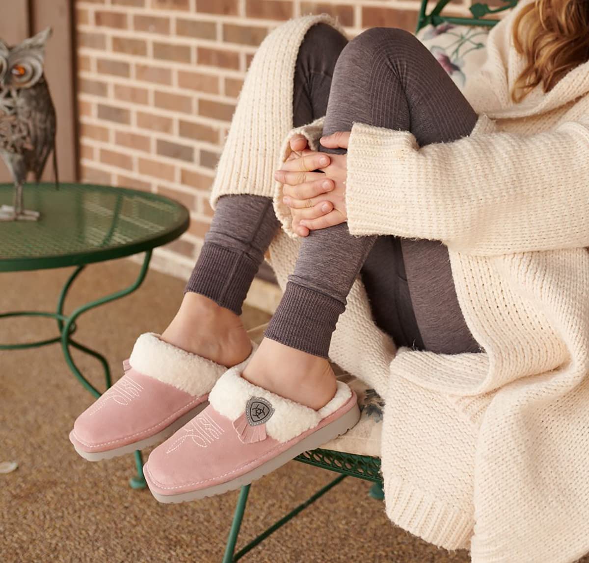 ARIAT Women's Jackie Square Toe Warm Soft Genuine Suede Leather Indoor Outdoor Slippers with Plush Collar