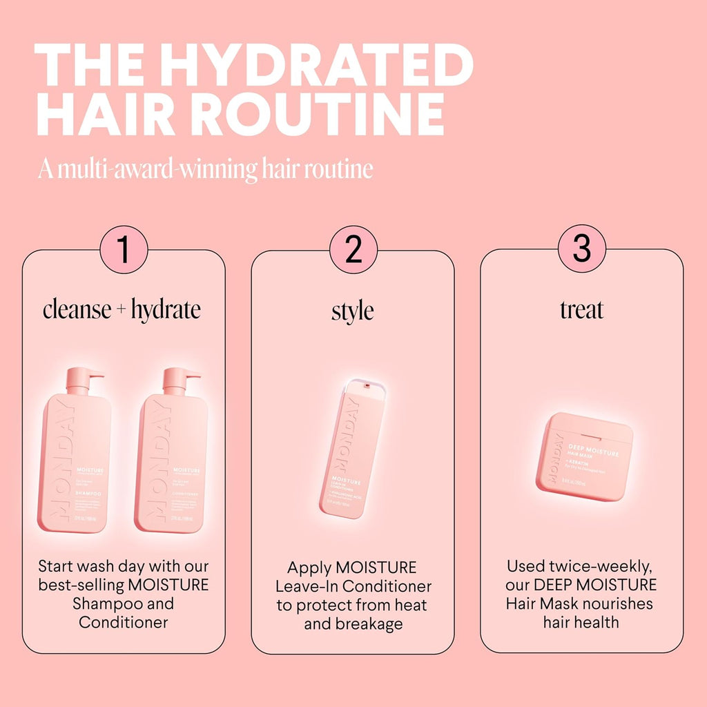 MONDAY HAIRCARE Moisture Shampoo + Conditioner Bathroom Set (2 Count) 27 oz Each for Dry, Coarse, Stressed, Frizzy Hair, Made with Coconut Oil, Rice Protein, Shea Butter and Vitamin E