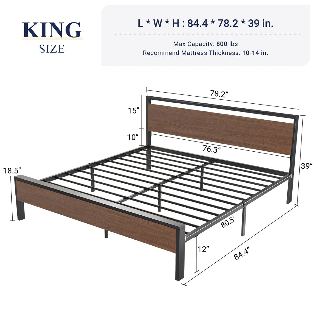 Allewie Twin Size Platform Bed Frame with Wooden Headboard and Footboard, Heavy Duty Metal Slats Support, No Box Spring Needed, Under-Bed Storage, Noise Free, Easy Assembly, Black Oak