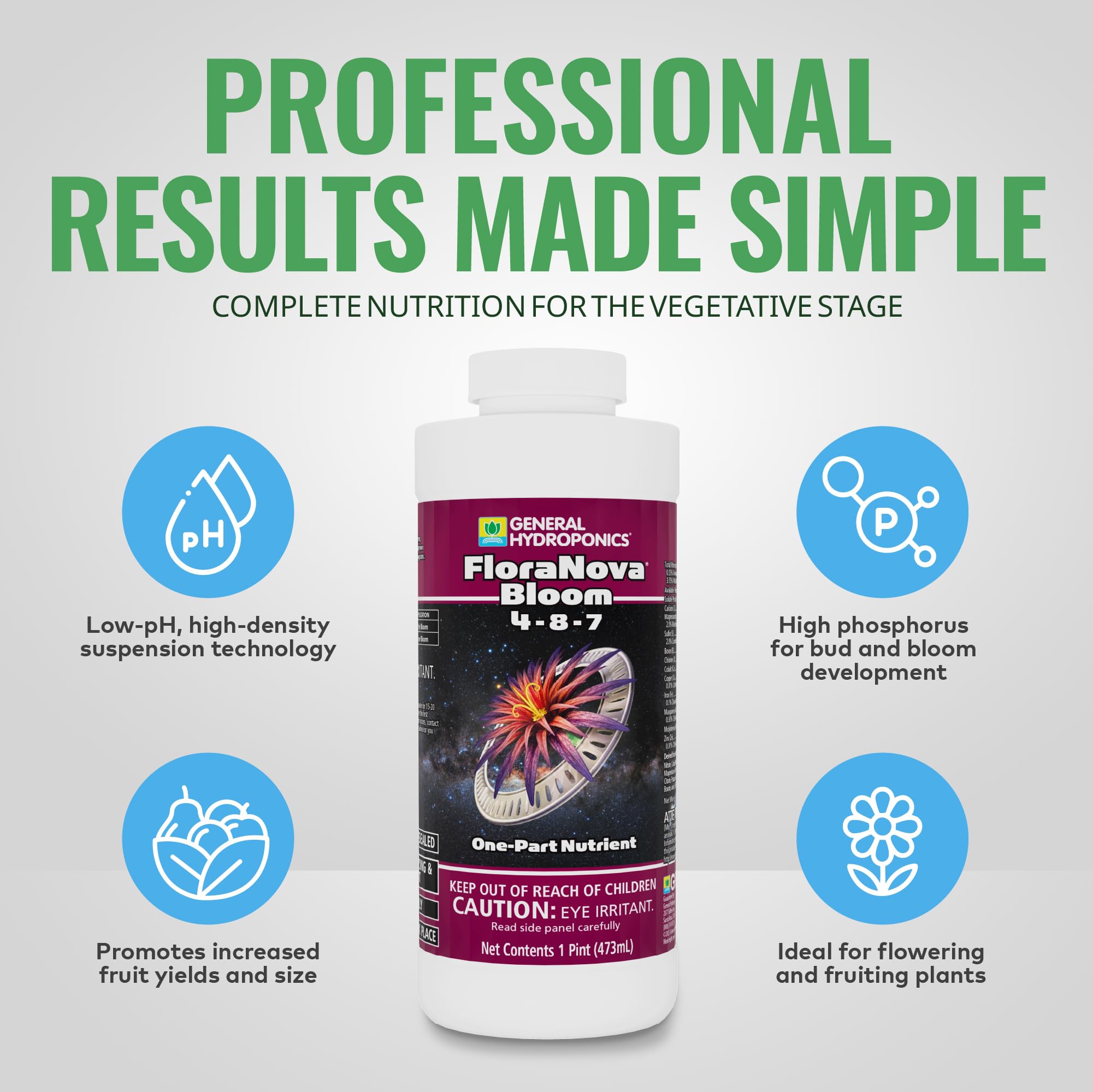 General Hydroponics HGC718805 FloraNova Grow 7-4-10, Robust Strength of Dry Fertilizer But in Rapid Liquid Form, Use for Hydroponics, Soilless Mixtures, Containers & Garden Grown Plants, 1-Gallon