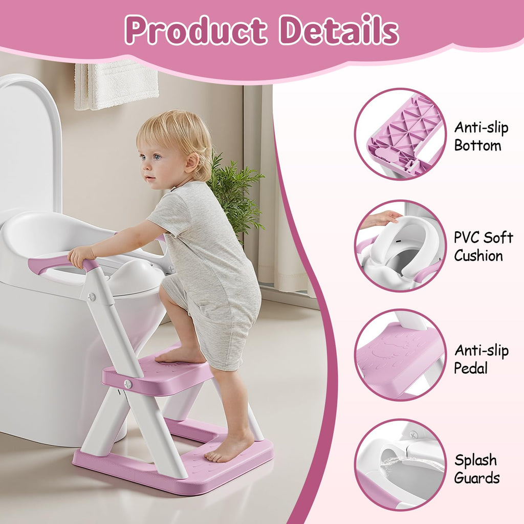 Potty Training Seat, Upgrade Toddler Toilet Seat for Kids Boys Girls, 2 in 1 Potty Training Toilet, Splash Guard Anti-Slip Pad Step Stool(Blue)
