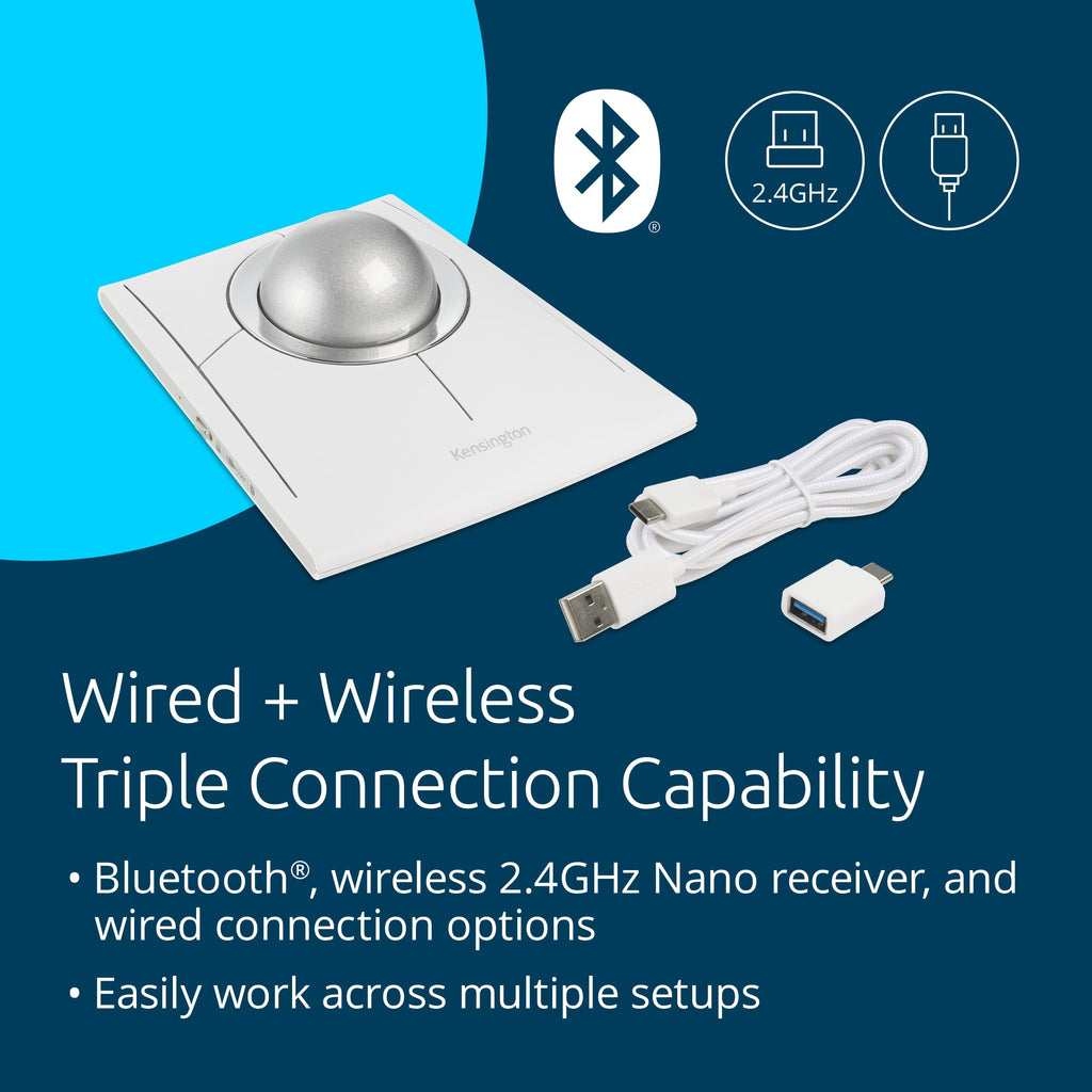 Kensington SlimBlade™ Pro Wireless Trackball, Rechargeable Battery, Bluetooth 2.4GHz Connection Options Black/Gray (K72085WW)