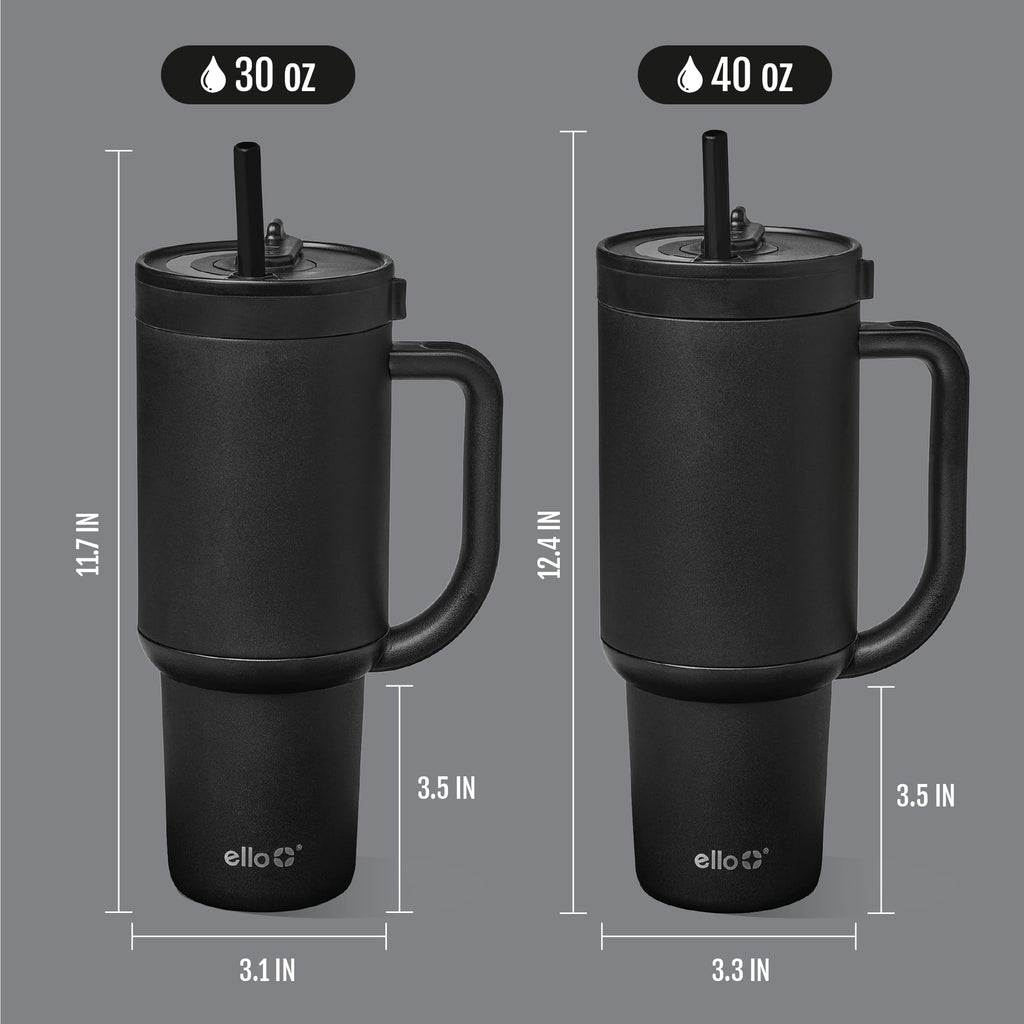 Ello Oasis 24 oz Tumbler with Handle & Retracting Straw | Reusable Insulated Stainless Steel Cup 100% Leakproof, Gifts for Teens Women Men | Keeps cold for 24 Hours, Cup Holder Friendly, Cream Tonal
