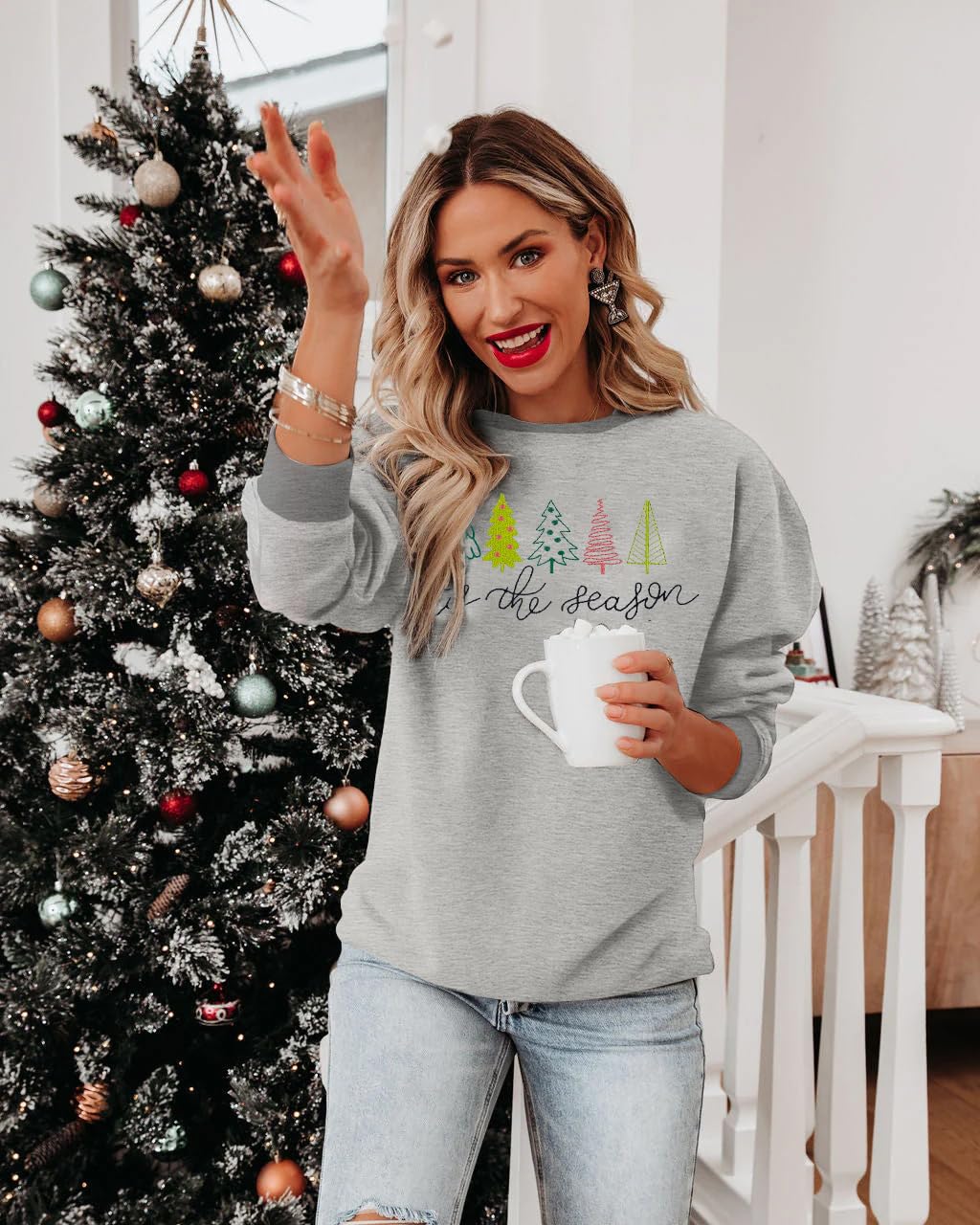 Christmas Sweatshirts Women Candy Canes Graphic Sweatshirt Vintage Xmas Long Sleeve Shirt Pullover Tops