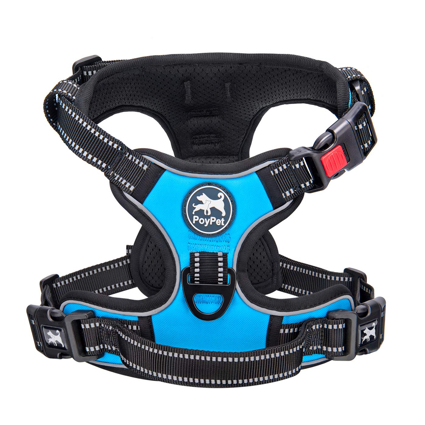 PoyPet No Pull Dog Harness, No Choke Front Lead Dog Reflective Harness, Adjustable Soft Padded Pet Vest with Easy Control Handle for Small to Large Dogs(Black,XS)