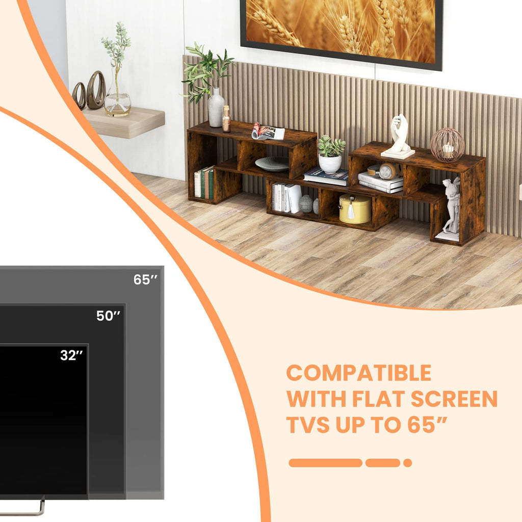 Tangkula 3 Pieces Console TV Stand, Free-Combination Entertainment Center for 50 55 60 65 Inch TV, Minimalist Modern TV Media Stand, DIY Open Storage Bookcase Shelf for Living Room (Black)