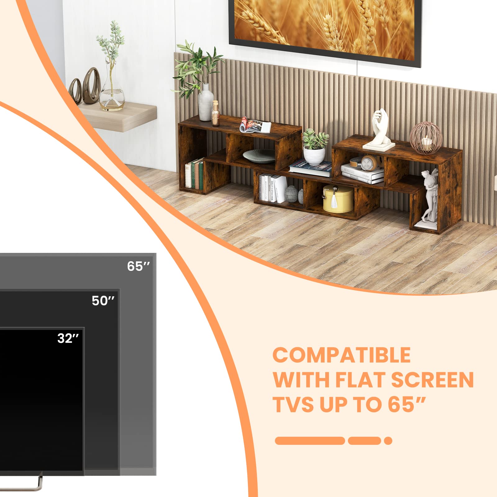 Tangkula 3 Pieces Console TV Stand, Free-Combination Entertainment Center for 50 55 60 65 Inch TV, Minimalist Modern TV Media Stand, DIY Open Storage Bookcase Shelf for Living Room (Black)