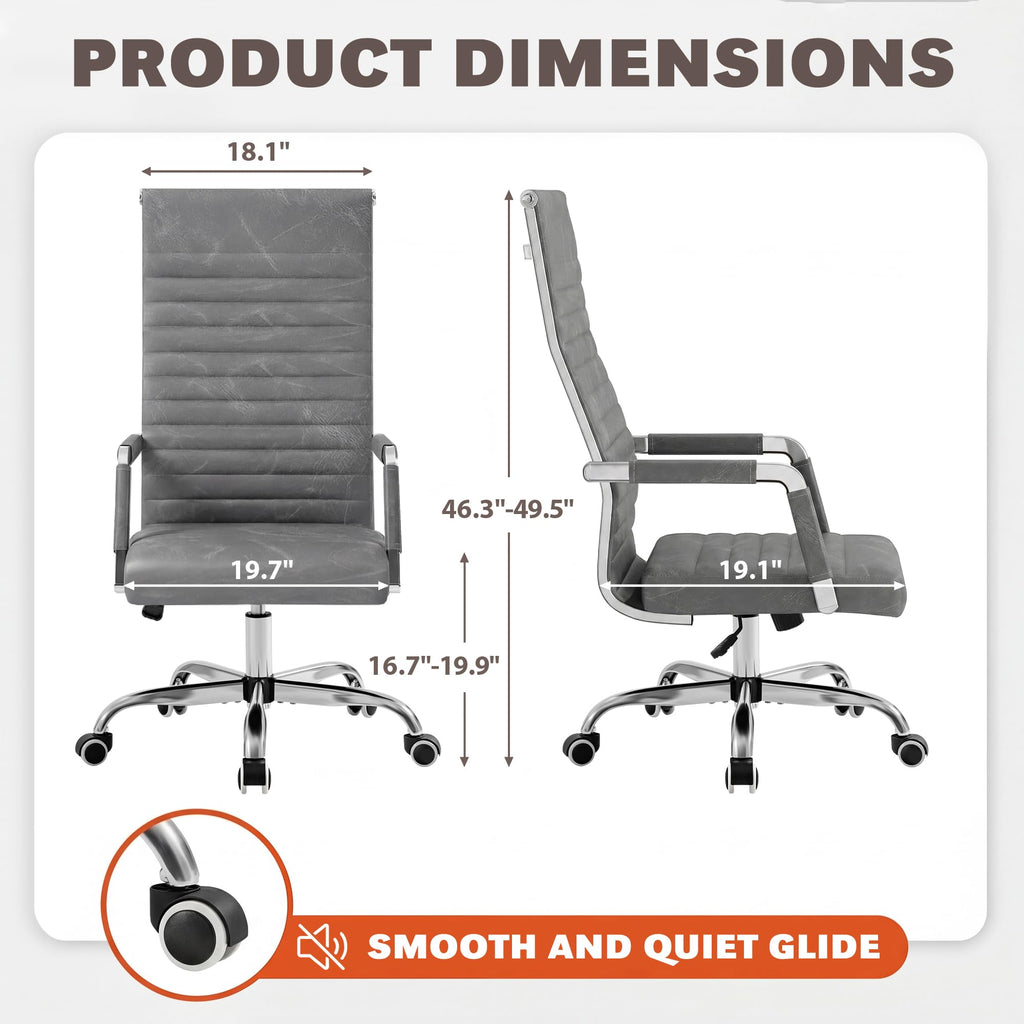 Furmax Ribbed Office Chair High Back PU Leather Executive Conference Chair Adjustable Swivel Chair with Arms (Bicolor Retro Brown)