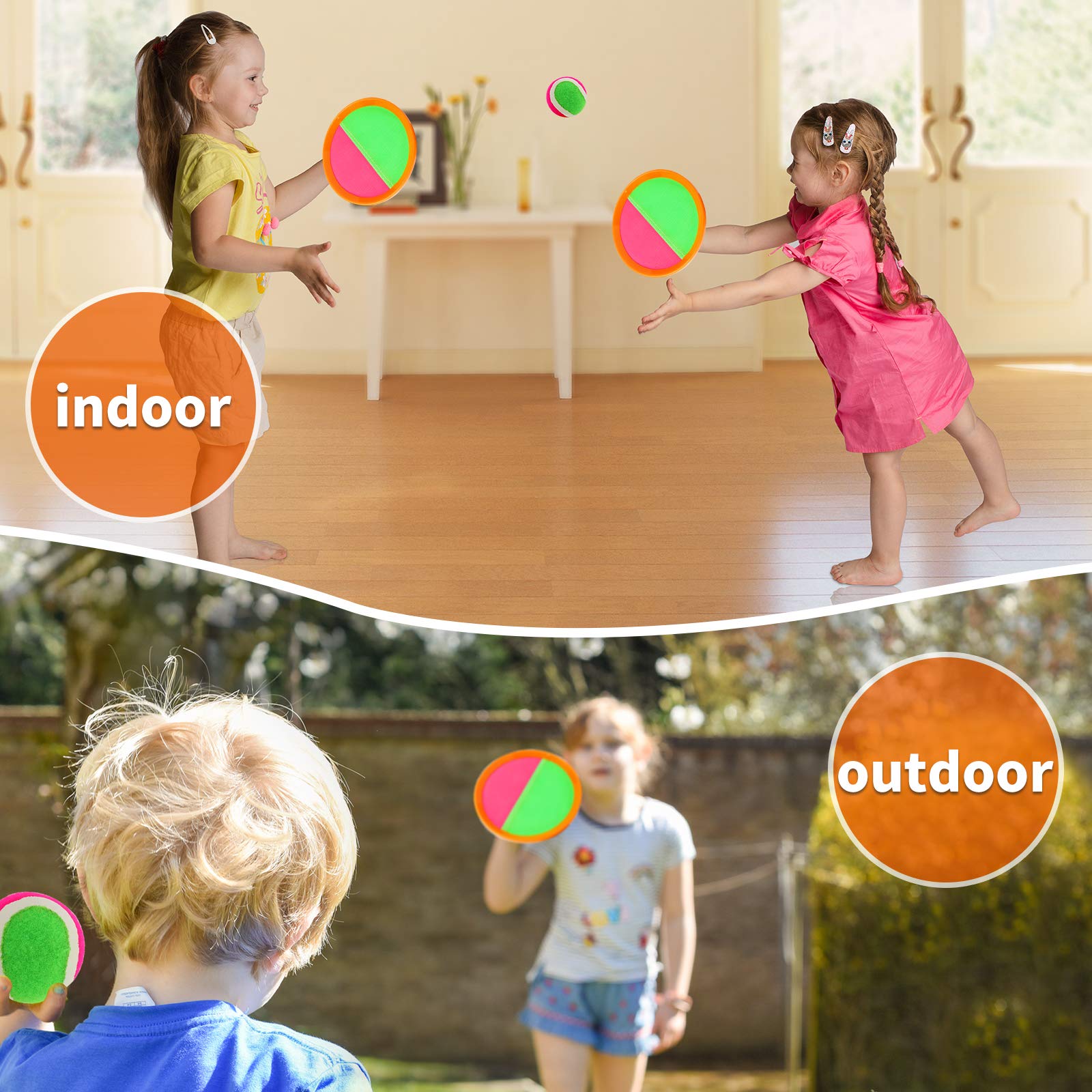 Toss and Catch Ball Game Set - Outdoor & Indoor Sports Toys for Kids - Outside Games for Yard, Lawn, Camping, Beach, Pool - Classic Sticky Paddle Ball Toy for 3 4 5 6 7 8-12 Year Old Boys Girls Gifts