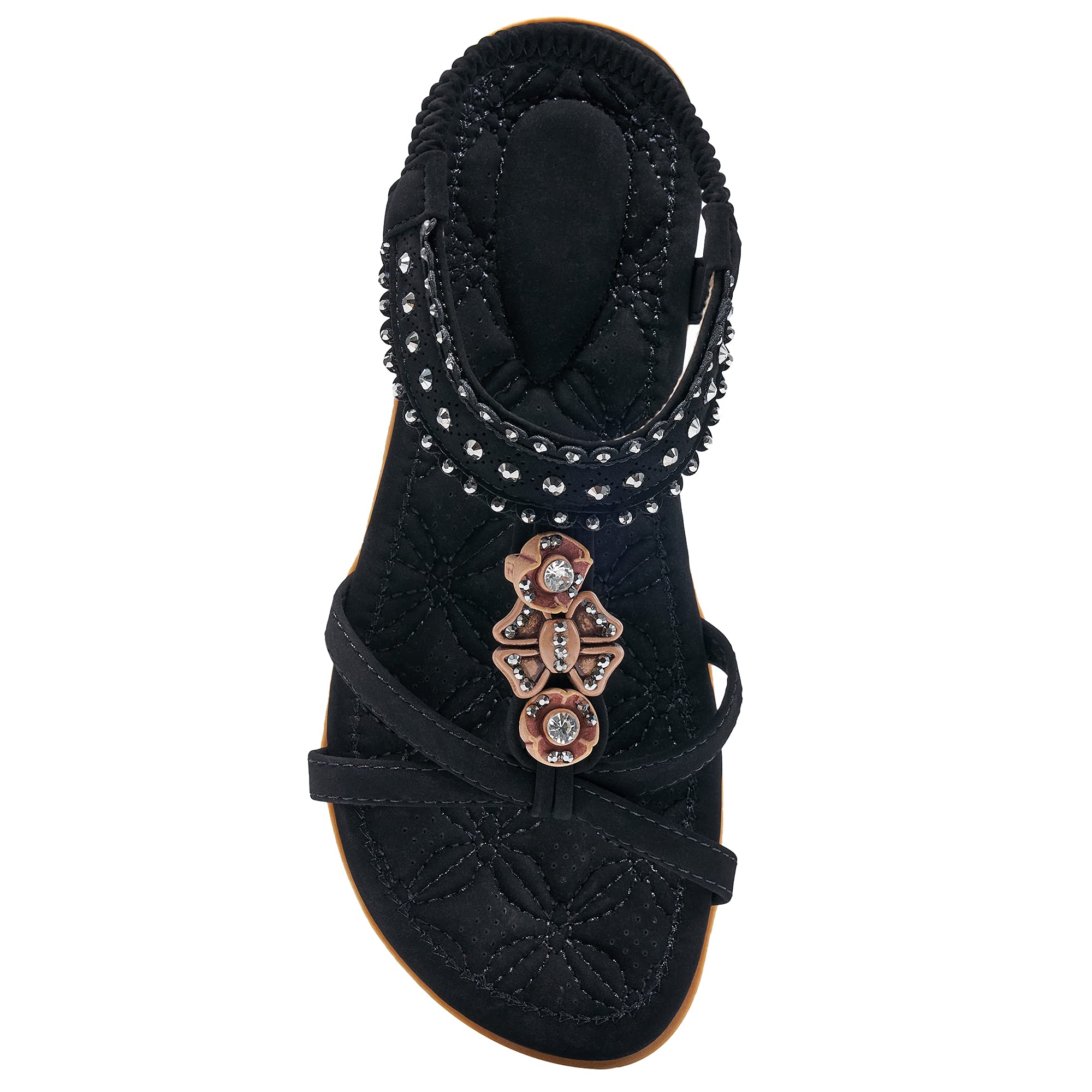 Alicegana Womens Sandals Shoes Comfort Walking with Non Slip on Casual Summer 2026 Shoes Dress Ankle Elastic Jeweled Bohemian Flats Vacation Wedding