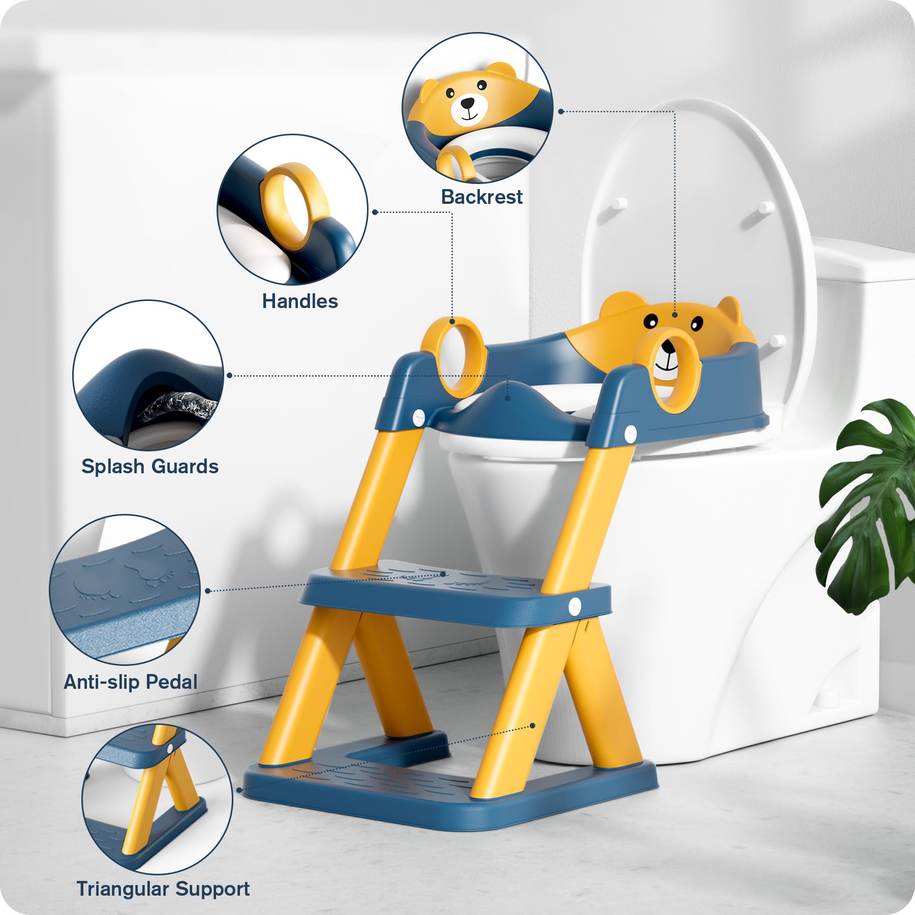 Potty Training Seat, Upgrade Toddler Toilet Seat for Kids Boys Girls, 2 in 1 Potty Training Toilet, Splash Guard Anti-Slip Pad Step Stool(Blue)