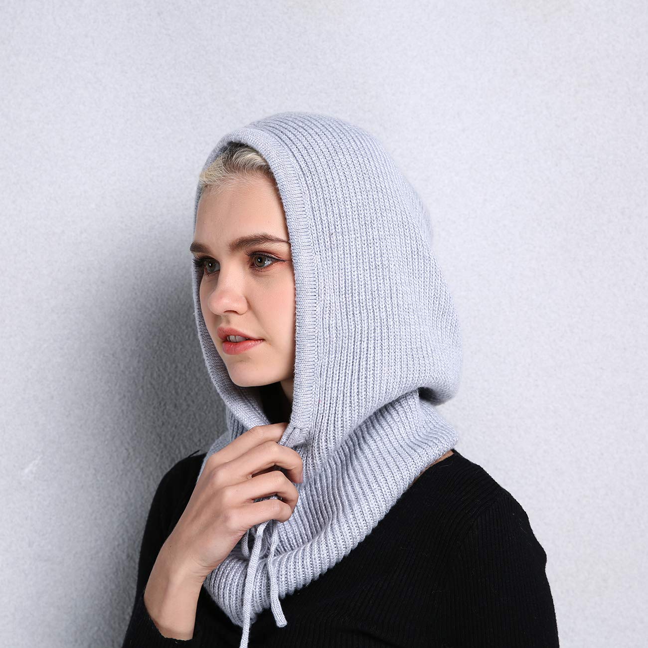 Facecozy Winter Hats for Women, Hooded Scarf Hat for Women Balaclava Knit Beanie Skull Cap Beanie Hat Men Neck Gaiters