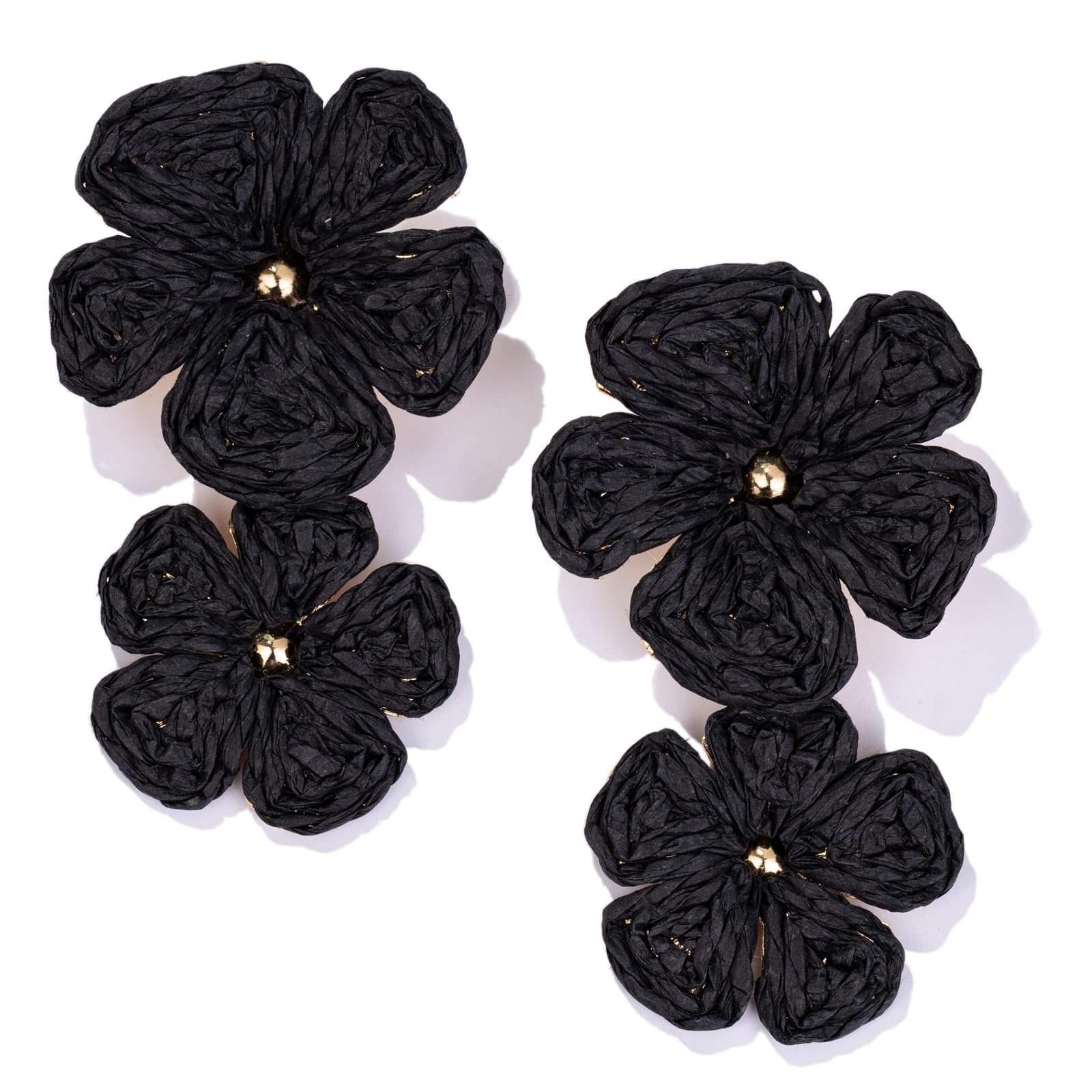 Boho Flower Earrings Statement Raffia Dangle Earrings Cute Floral Jewelry Trendy Summer Beach Vacation Outfits for Women