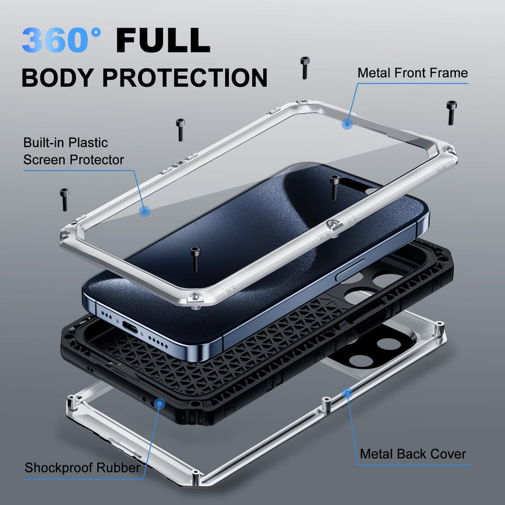 Beasyjoy for iPhone SE 2022/2020/ 8/7 Metal Case, Waterproof Heavy Duty Case with Screen Protector, Full Body Protection Military Grade Shockproof Defender Durable Sturdy Rugged Aluminum Cover, Black