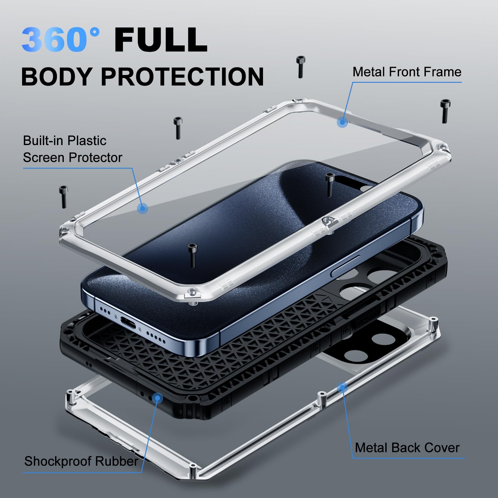 Beasyjoy for iPhone SE 2022/2020/ 8/7 Metal Case, Waterproof Heavy Duty Case with Screen Protector, Full Body Protection Military Grade Shockproof Defender Durable Sturdy Rugged Aluminum Cover, Black