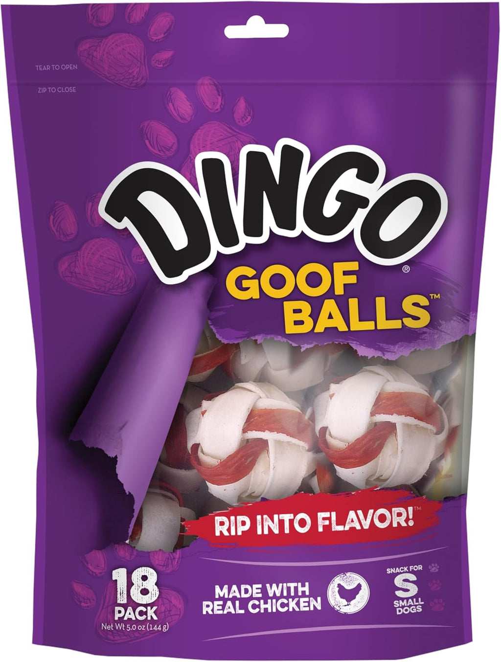 Dingo Goof Balls Rawhide Treats For Small Dogs, With Real Chicken, 18 Ct