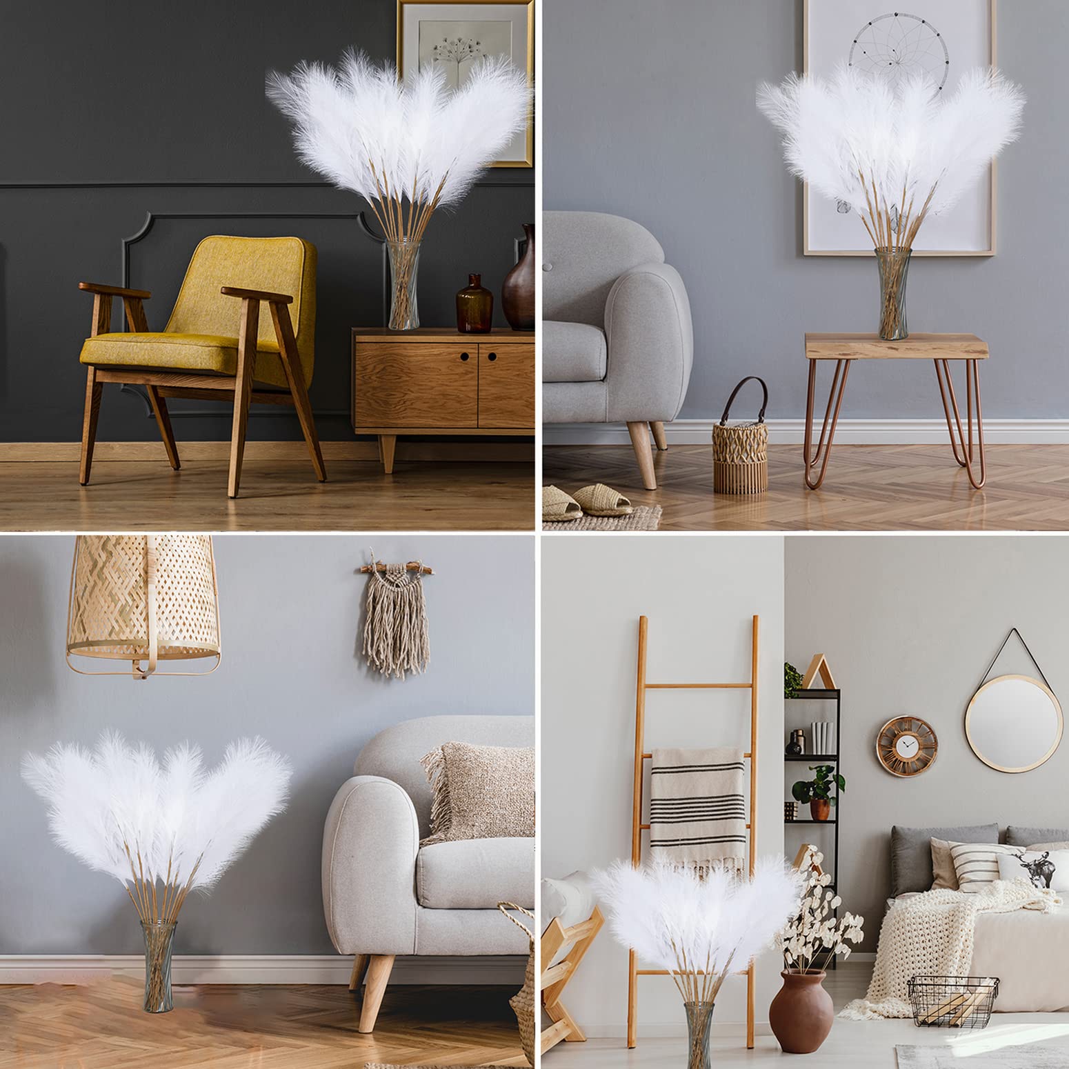 FOTEEWL 8 PCS Faux Pampas Grass Decor 38"/3.1FT Tall Fake Pompas Floral Large Artificial Pompous Grass Branches Plants for Floor Vase Filler Home Boho Decoration (Cream/Beige)