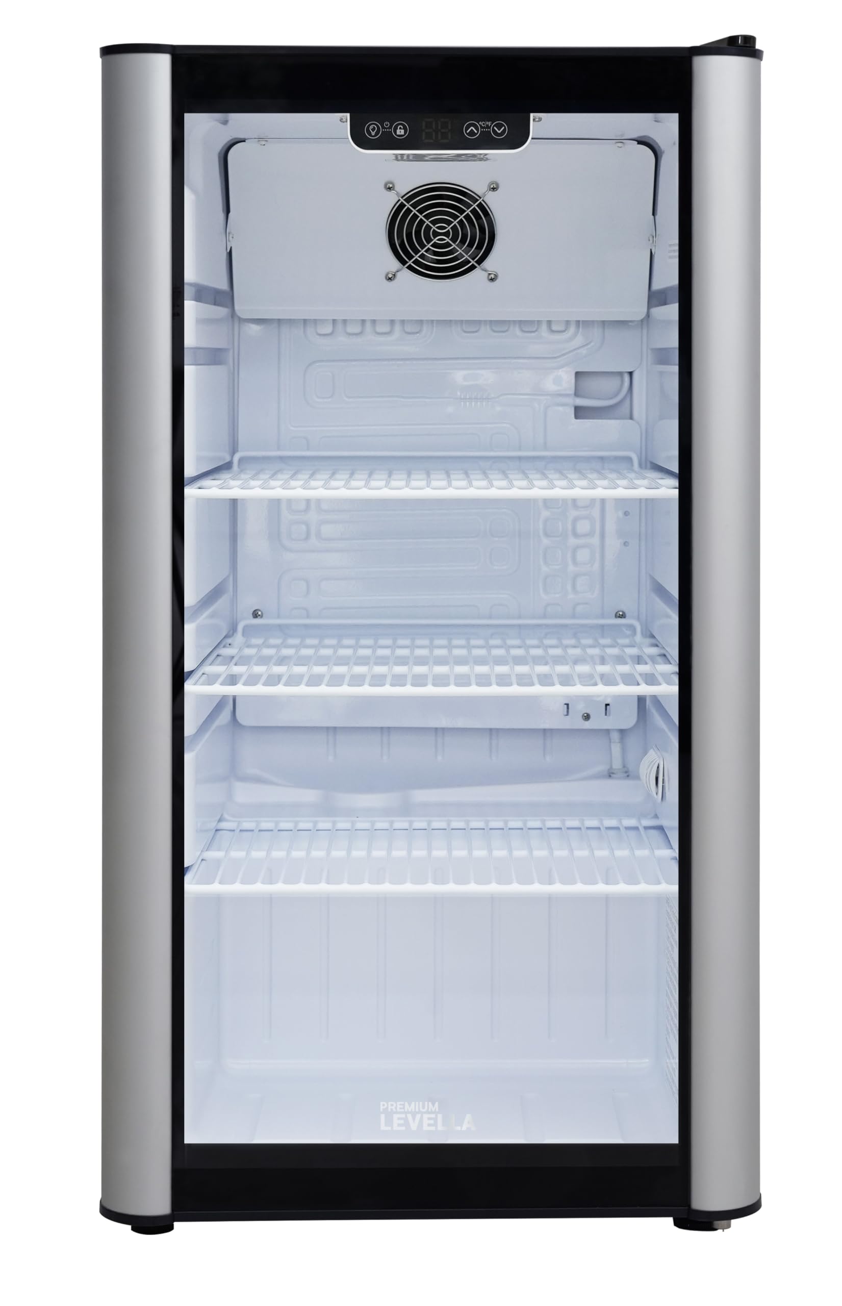 PremiumLevella PRF37DX Glass Door Display Refrigerator 3.1 cu ft Commercial Beverage Cooler Merchandiser - Black