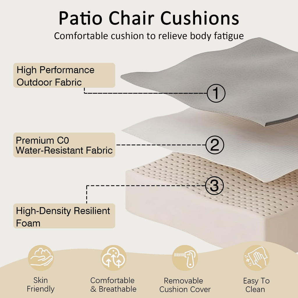 COZYVIDA 5.1" Thick Outdoor Patio Cushions Set of 2, 22"x24"x5.1" Seat, C0 Water-Resistant Breathable Fabric, UV-Resistant 1000+ Hrs, 35D Foam with Recycled Fiber Fill,Beige