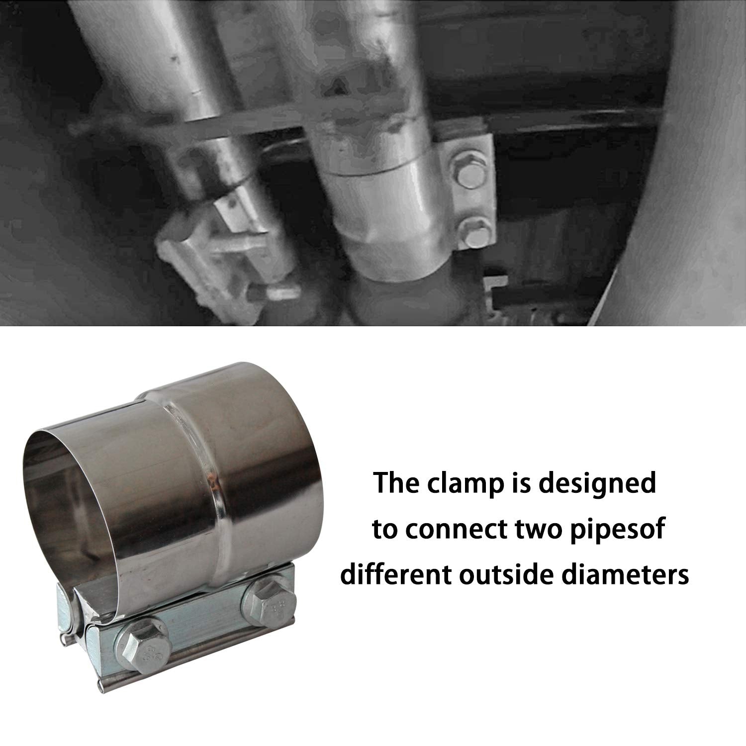 Exhaust Clamps Band Clamp 2.5" Lap Joint - Stainless Steel Lap Joint Exhaust Band Clamp with 1 Block 2Pcs for 2.5" Od to 2.5" Id Exhaust Pipe, Muffler, Elbow and Exhaust Tubing Connection(2 Pack)