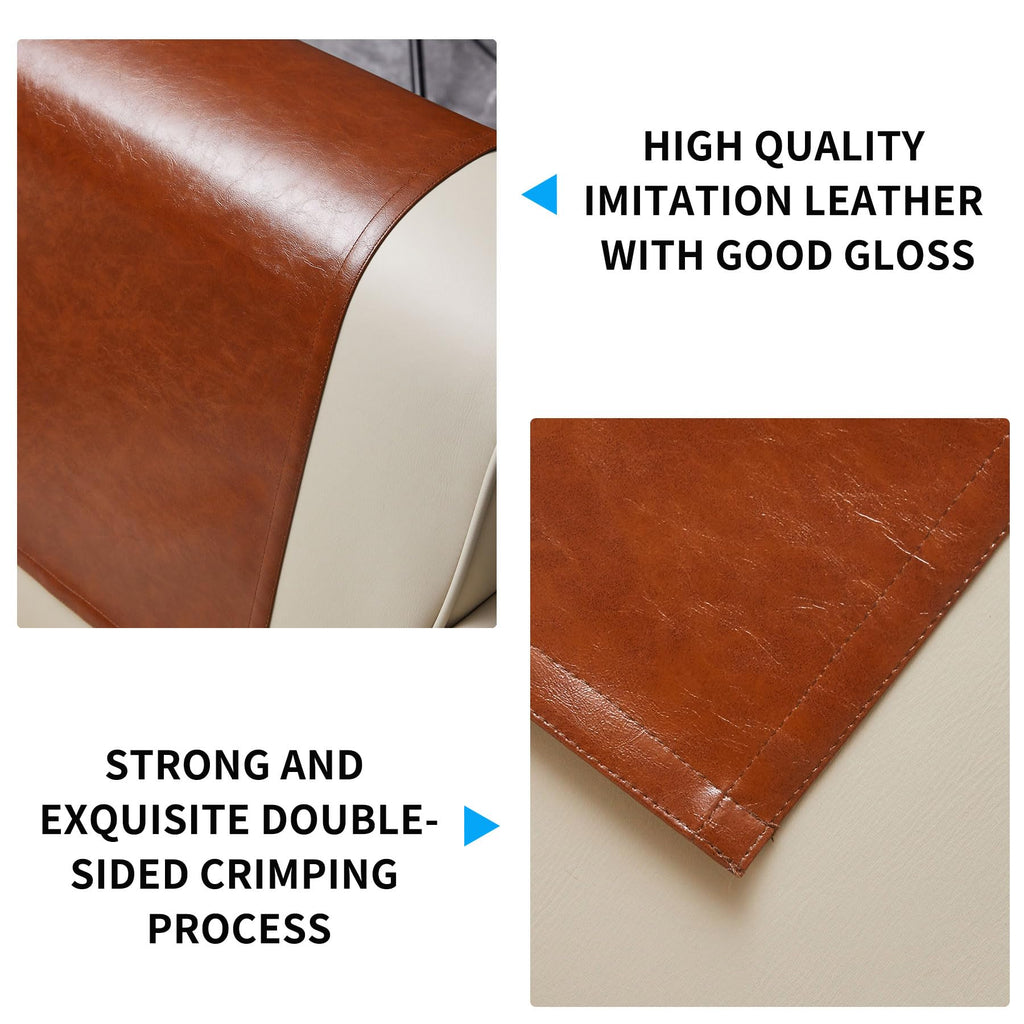 Non Slip Recliner Headrest Protector Washable Faux Leather Headrest Covers for Recliner Chair Waterproof Couch Head Rest Covers for Sofa,Furniture,Office Chair,Theater Seat (Beige)