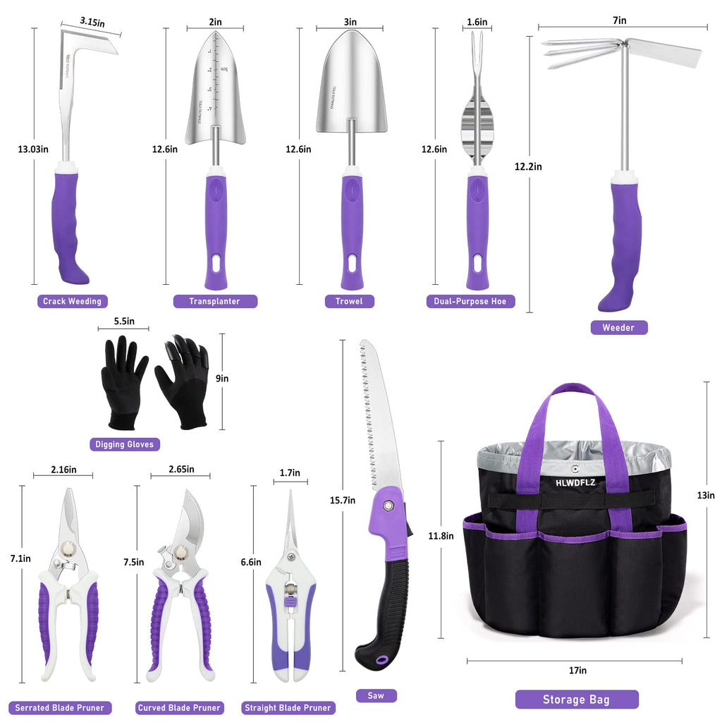 Pink Garden Tool Set Gardening Items for Women - 24PCS Heavy Duty Garden Tools with Detachable Storage Bag, Succulent Tool Set, Weeder