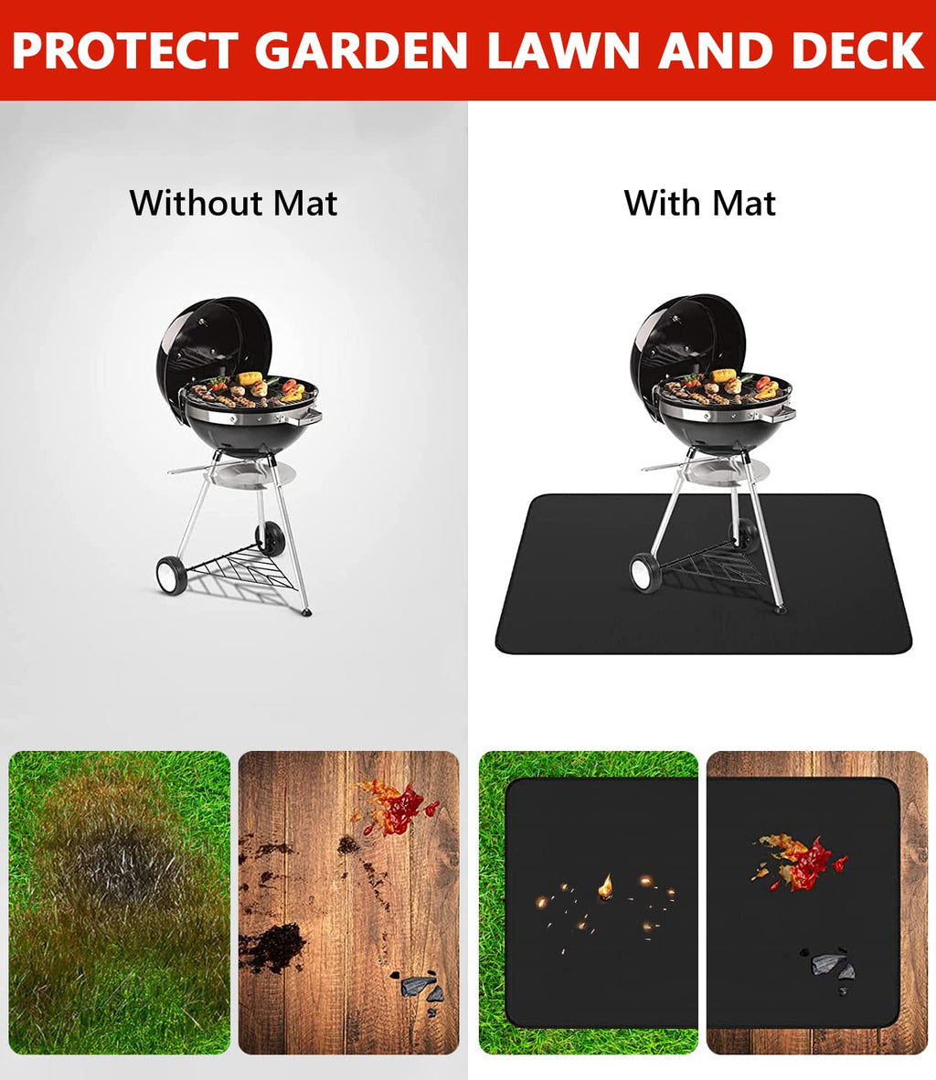 Protebox 48 x 30 inch Under Grill Mats for Outdoor Grill, Double-Sided Fireproof Deck and Patio Protector Mat, Waterproof Oil-Proof BBQ Floor Pad Indoor Fire Pit Fireplace Mat