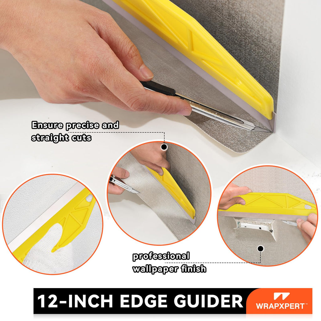 WRAPXPERT Wallpaper Tools, Smoothing Tool Kit for Peel and Stick Wallpaper/Contact Paper/Vinyl Backsplash Applying, with Squeegee Smoother, Seam Roller, Razor Scraper, Knife and Blades