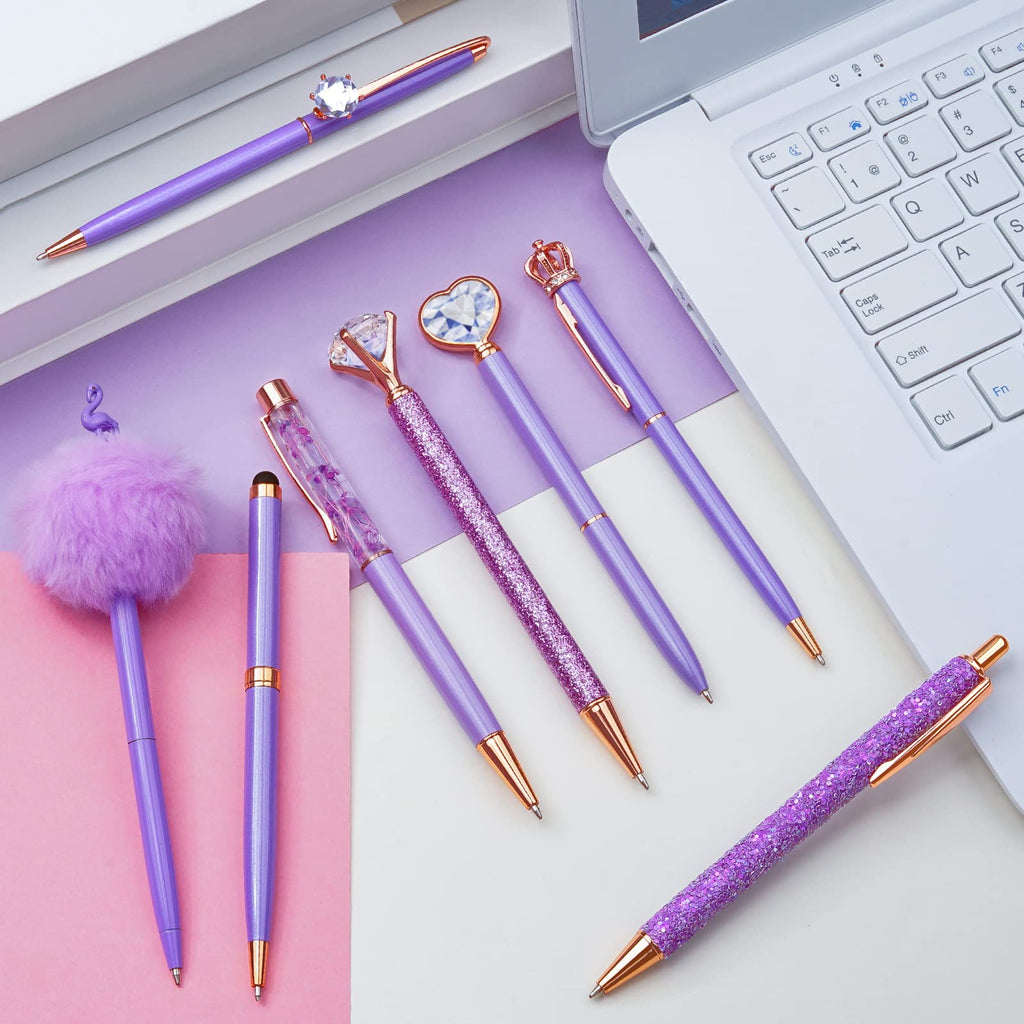 WEMATE 8Pcs Ballpoint Pens Set Metal Crystal Diamond Pen Glitter for Journaling Black Pen Bling in Black & Blue Ink Pretty Cute Pens Fancy Pens Gifts for Women Wedding School Office Desk(Black)