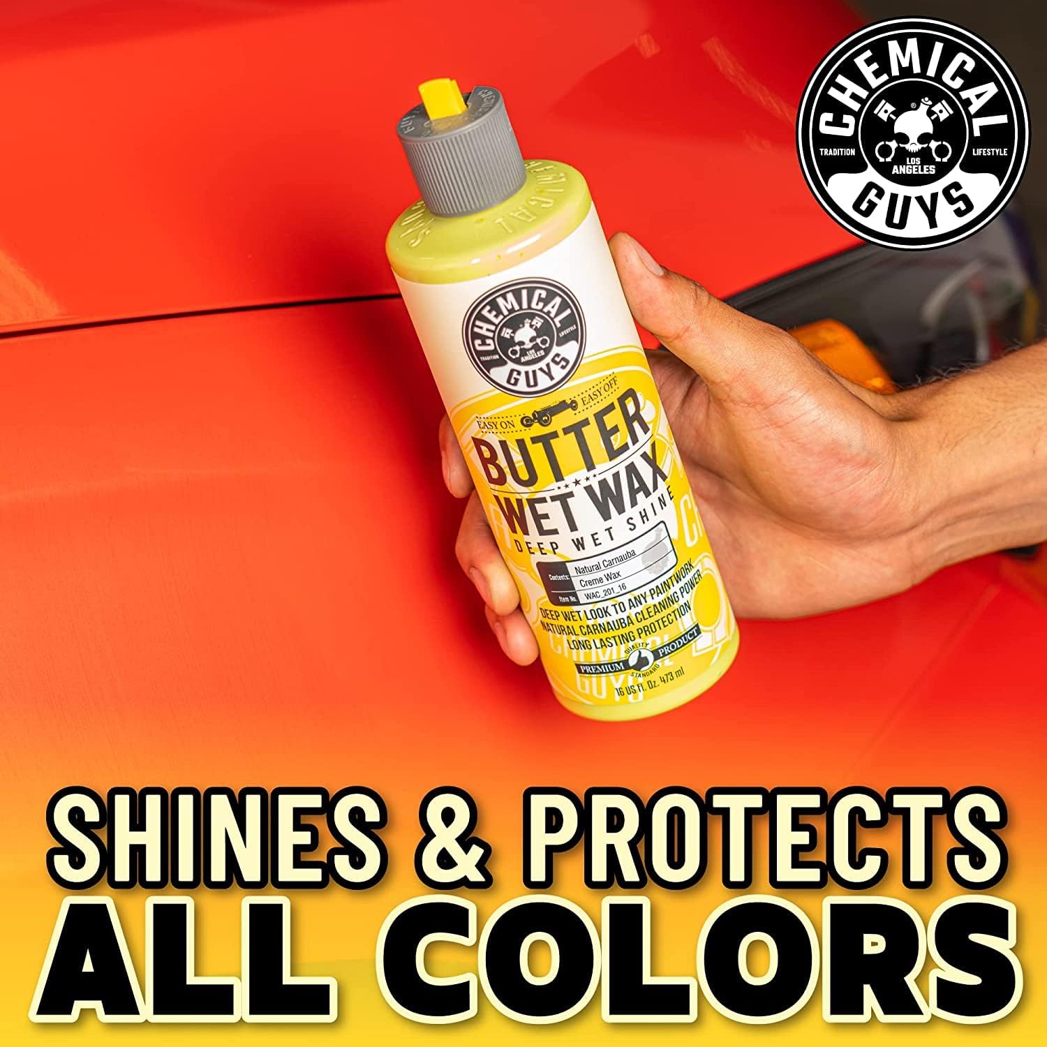Chemical Guys Butter Wet Wax - Deep Wet Shine Car Wax for Cars, Trucks, SUVs, RVs, and More, Easy On/Off Liquid Formula, Banana Scent - 16 fl oz