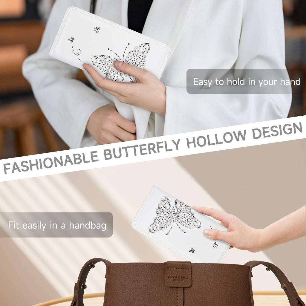 KITEVIUN RFID Wallet Women Ultra Slim Thin Womens Wallet Compact Clutch Long Ladies Wallet for Women WHITE