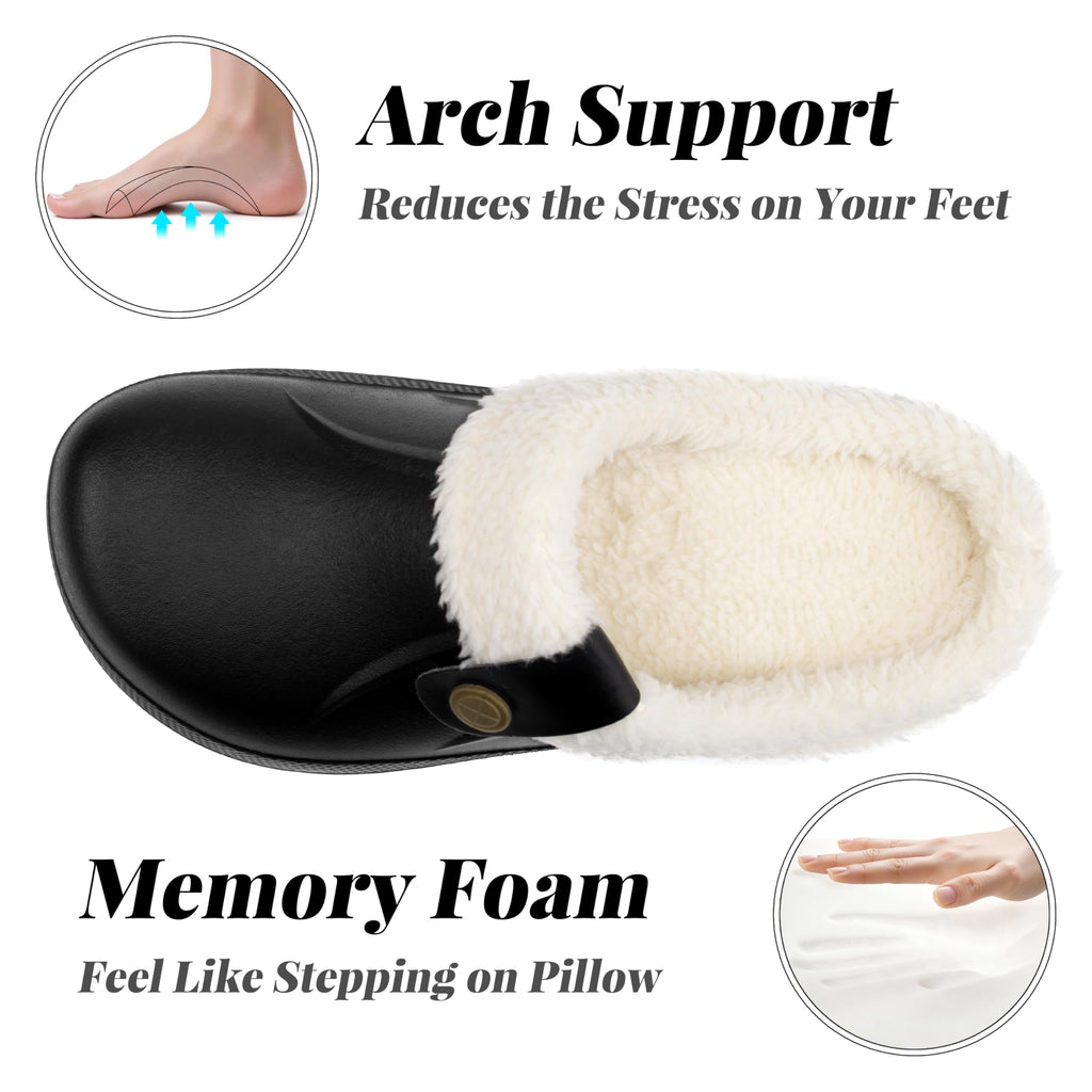 ChayChax Women and Men Fur Lined Clogs Memory Foam Warm Fuzzy Slippers Winter Waterproof Indoor Outdoor Slipper