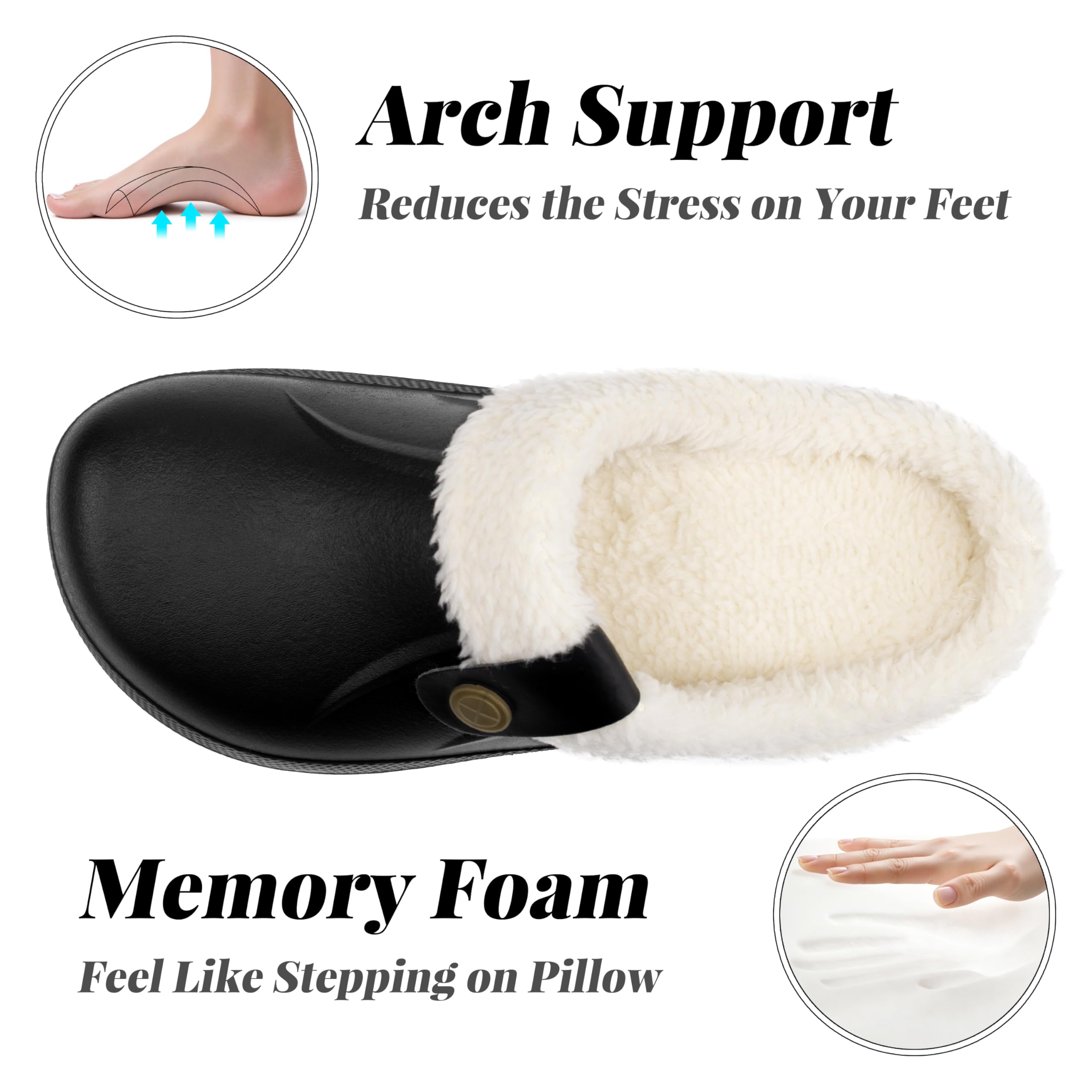 ChayChax Women and Men Fur Lined Clogs Memory Foam Warm Fuzzy Slippers Winter Waterproof Indoor Outdoor Slipper