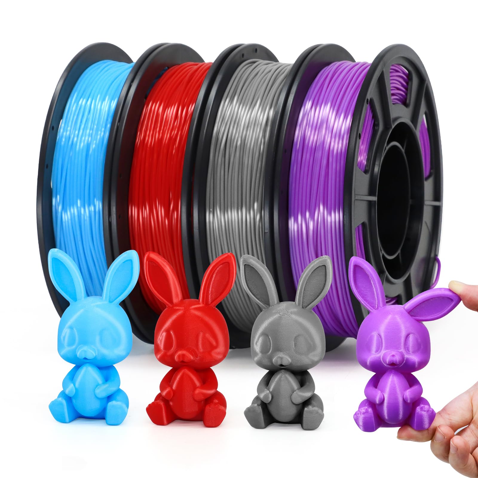 RepRapper PLA Filament, Multicolor Glitter Sample Pack, Shiny Galaxy Silk PLA1.75MM for 3D Printer, Glow in The Dark Sparkle Laser Series 3D Printer Filament, 250g*4