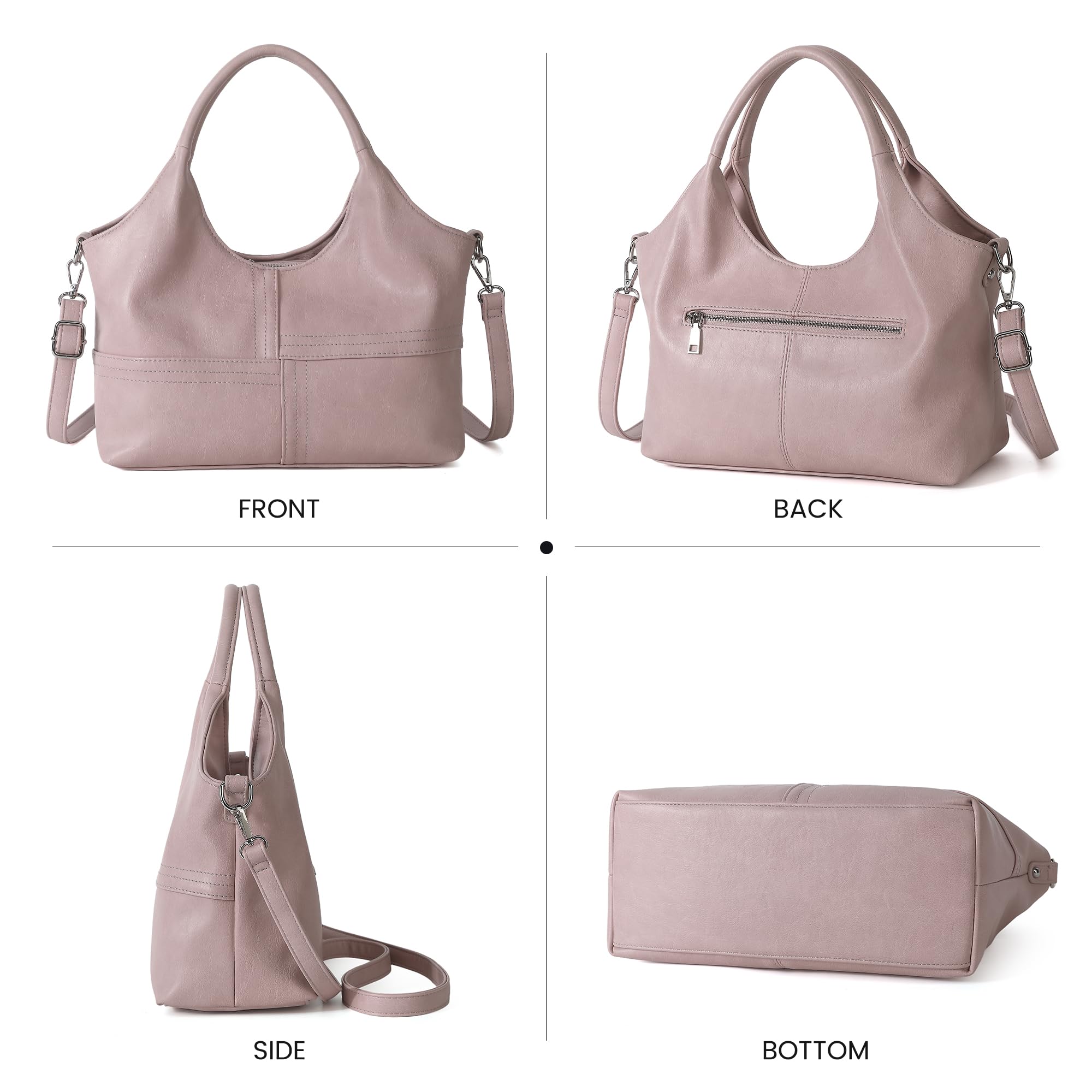 KOGTLA Medium Vegan Leather Purses for Women with Detachable Satchel Strap, Ladies Handbags, Tote Hobo Bags with Two-Handle