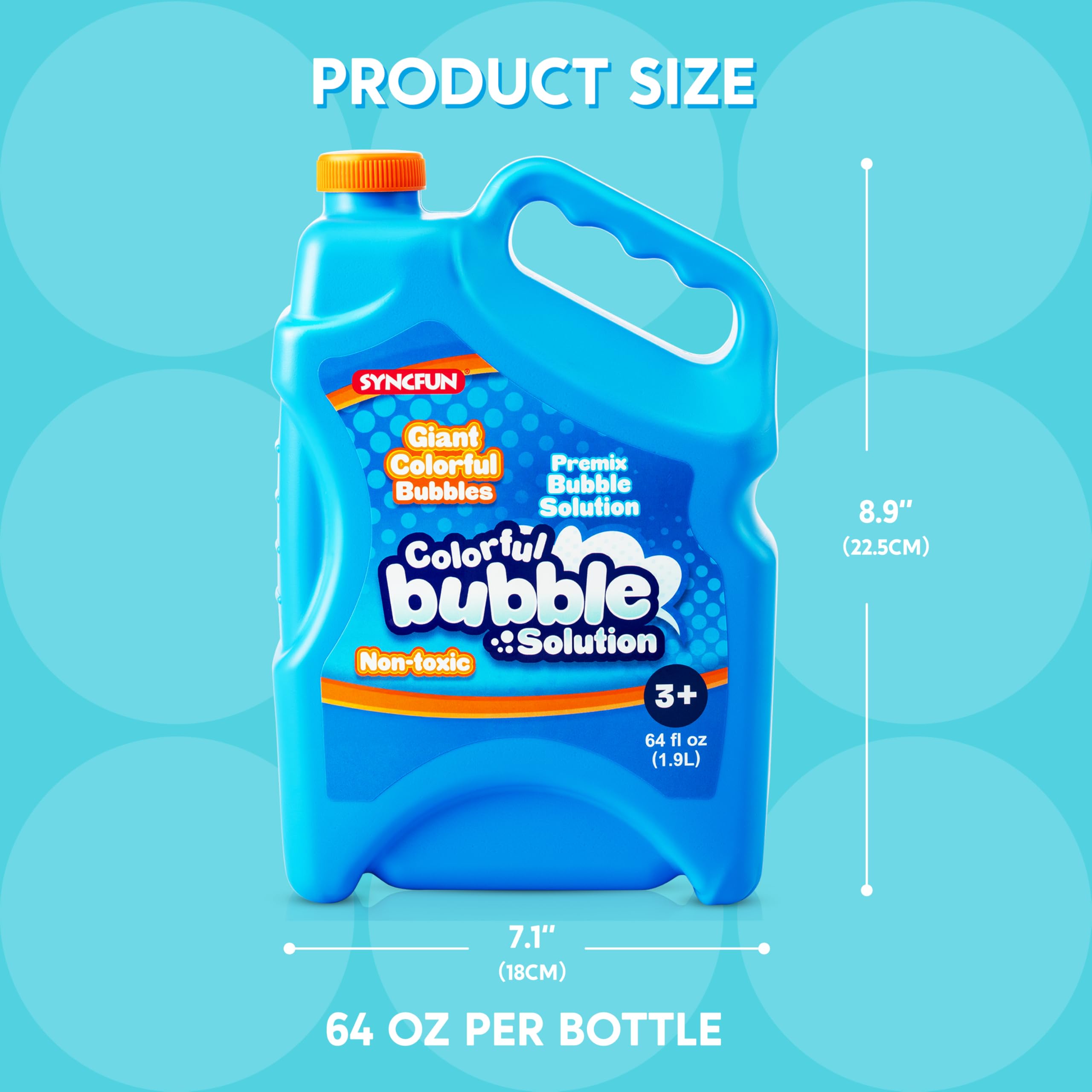 SYNCFUN 64 oz Premixed Bubble Solution, 1.9L Giant Pre-Mix Refill Solution for Bubble Machine, Bubbles for Kids, Wands, Blower, Easter, Outdoors Activity,No Mixing or Measuring
