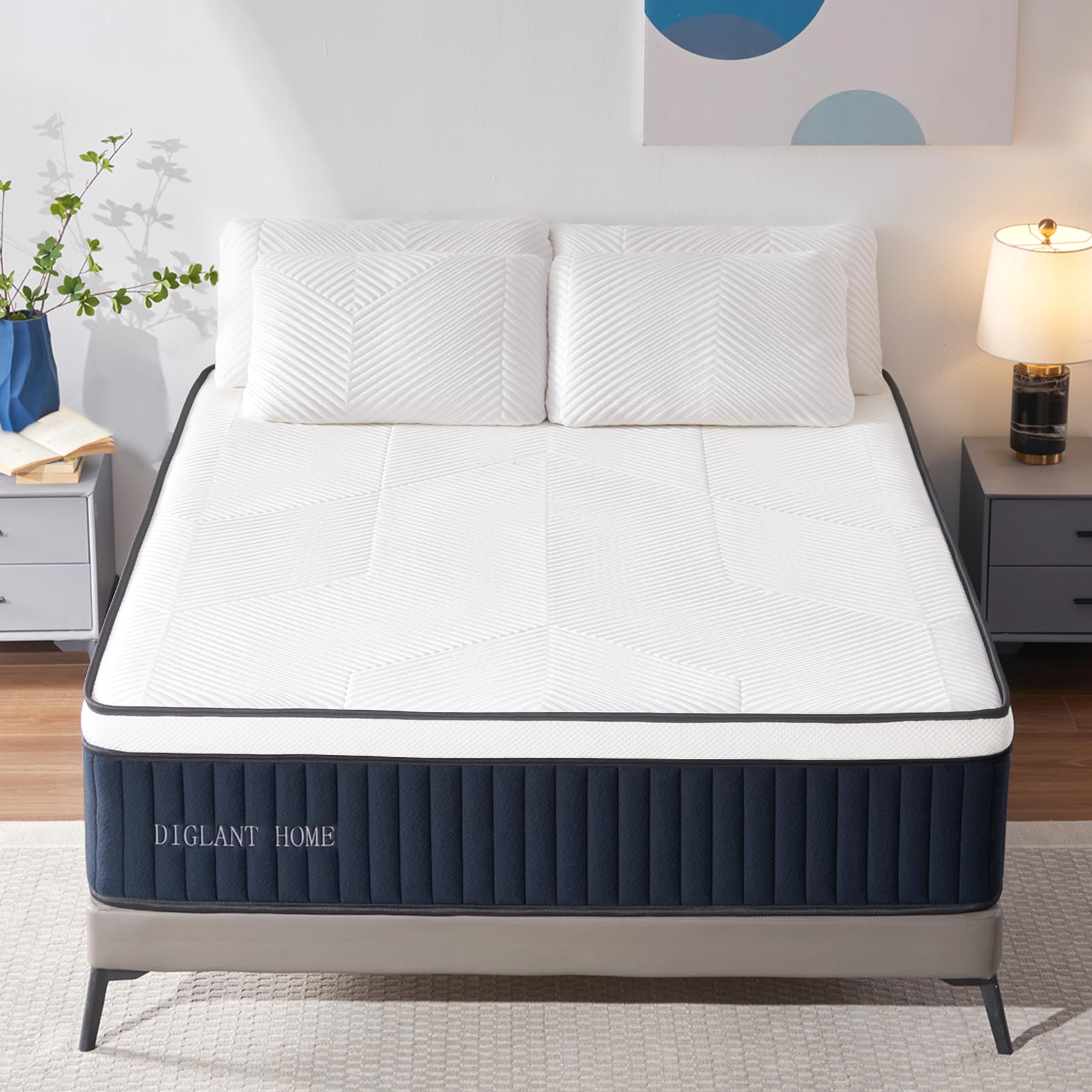 Queen Mattress, DIGLANT 14Inch Euro Top Memory Foam Hybrid Mattress, Medium Plush Feel Pocket Springs Queen Size Mattress for Pressure Relief, Edge Support Mattress in Box, CertiPUR-US, 60"*80"