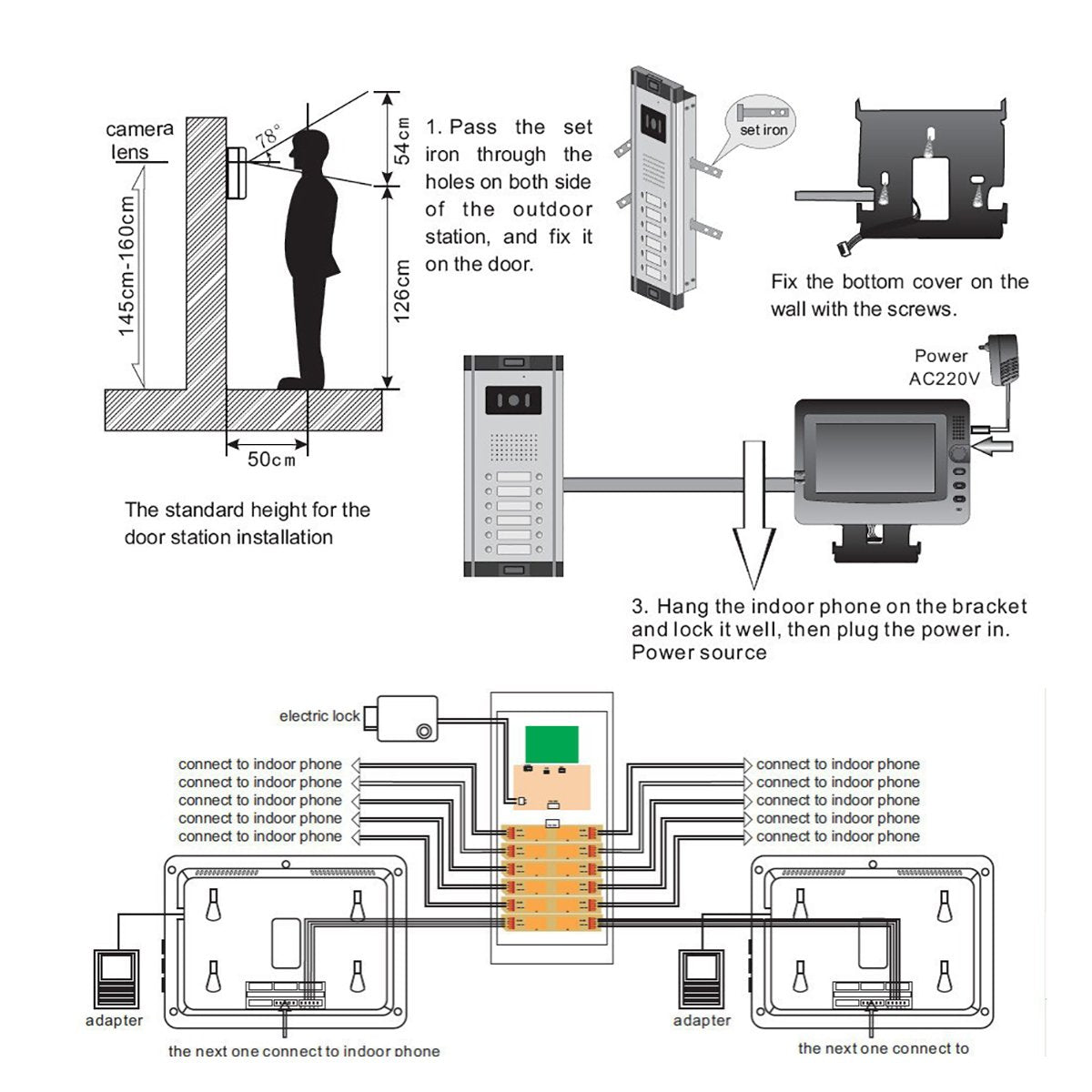 2 Units Apartment Video Intercom System, 7 Inch Monitor Wired Video Doorbell Door Phone Kits, Indoor Outdoor IR Camera, Monitoring, Unlock, 2 Way Intercom for Home Apartment