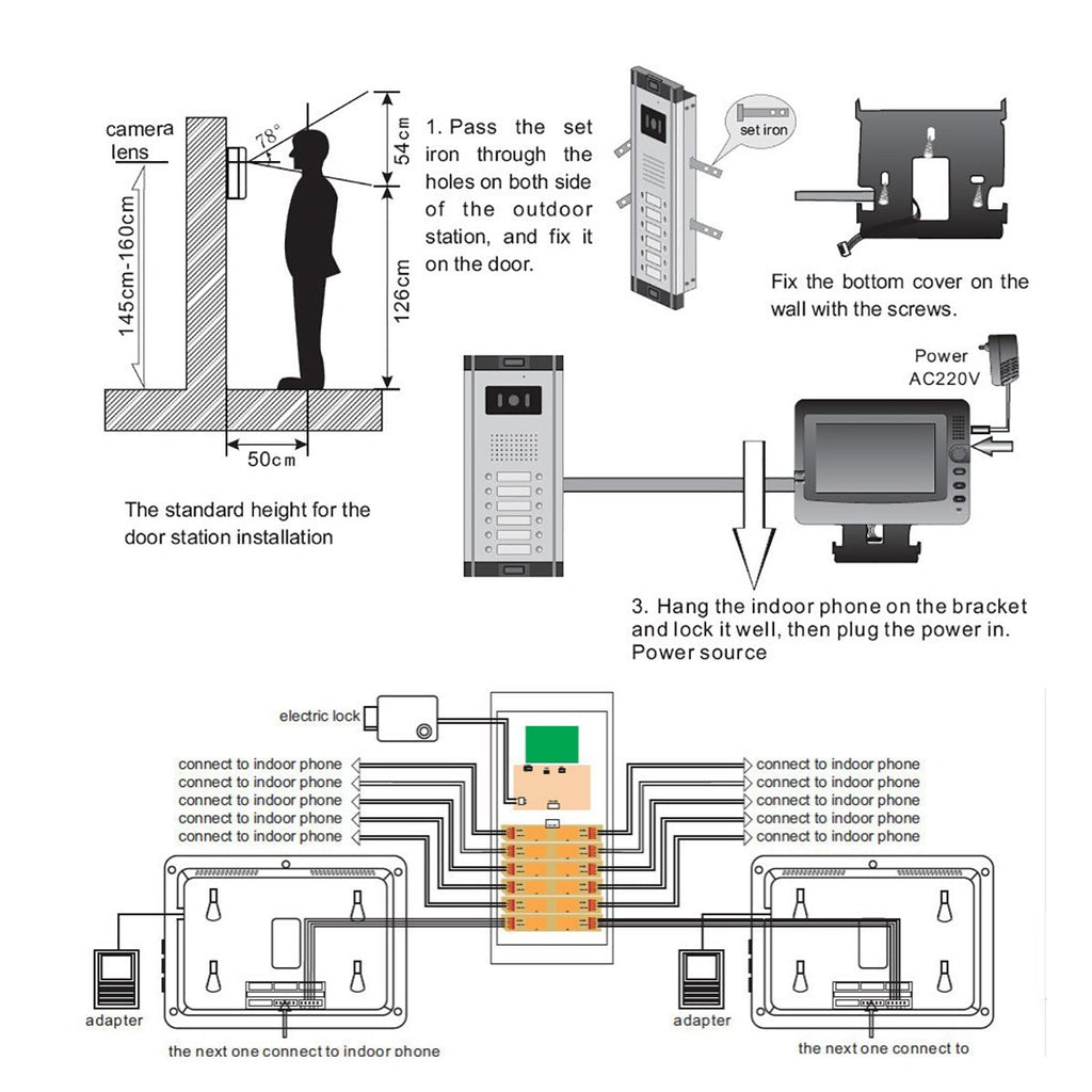 2 Units Apartment Video Intercom System, 7 Inch Monitor Wired Video Doorbell Door Phone Kits, Indoor Outdoor IR Camera, Monitoring, Unlock, 2 Way Intercom for Home Apartment
