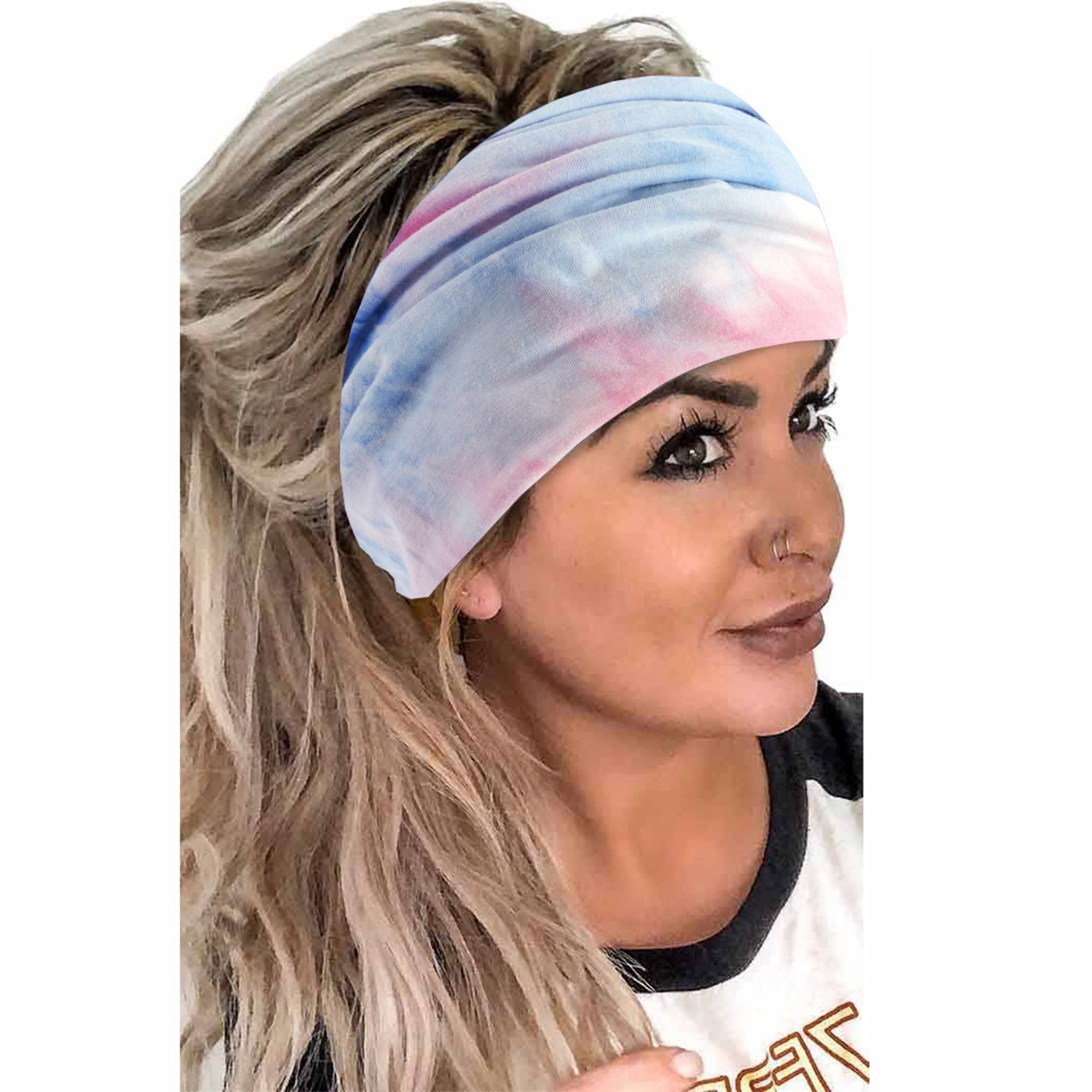Boho Headbands For Women Fashion Stretch Wide Hair Bands Knoted Turban Head Bands Yoga Running Sweatband Elastic Headband Stylish Wrap Headbands Hair Accessories for Teen Girls 4 Pack