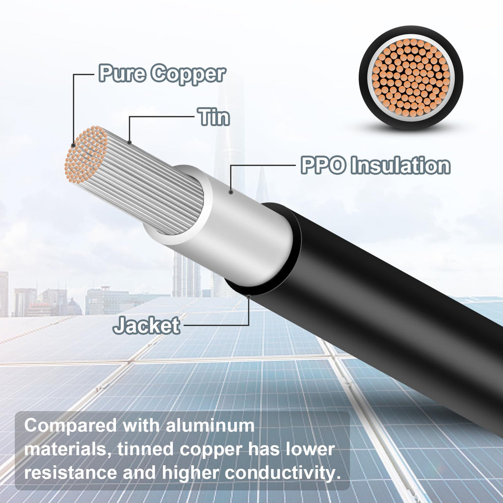 3FT 10AWG Solar Panel Extension Cable with Female and Male Connectors, Solar Cable for Solar Panels, Charge Controllers and Solar Generator (10AWG, 3FT)